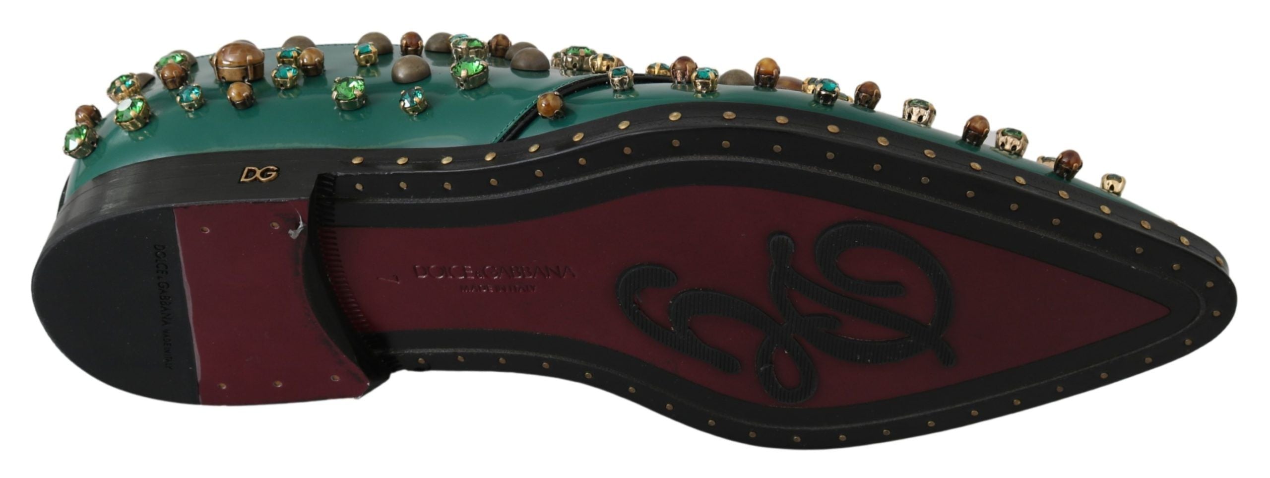 Dolce & Gabbana Emerald Leather Dress Shoes with Crystal Accents - ACCEXO