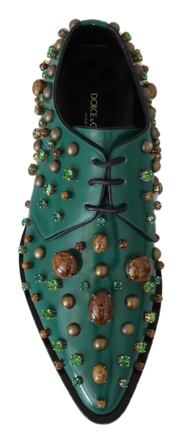Dolce & Gabbana Emerald Leather Dress Shoes with Crystal Accents - ACCEXO