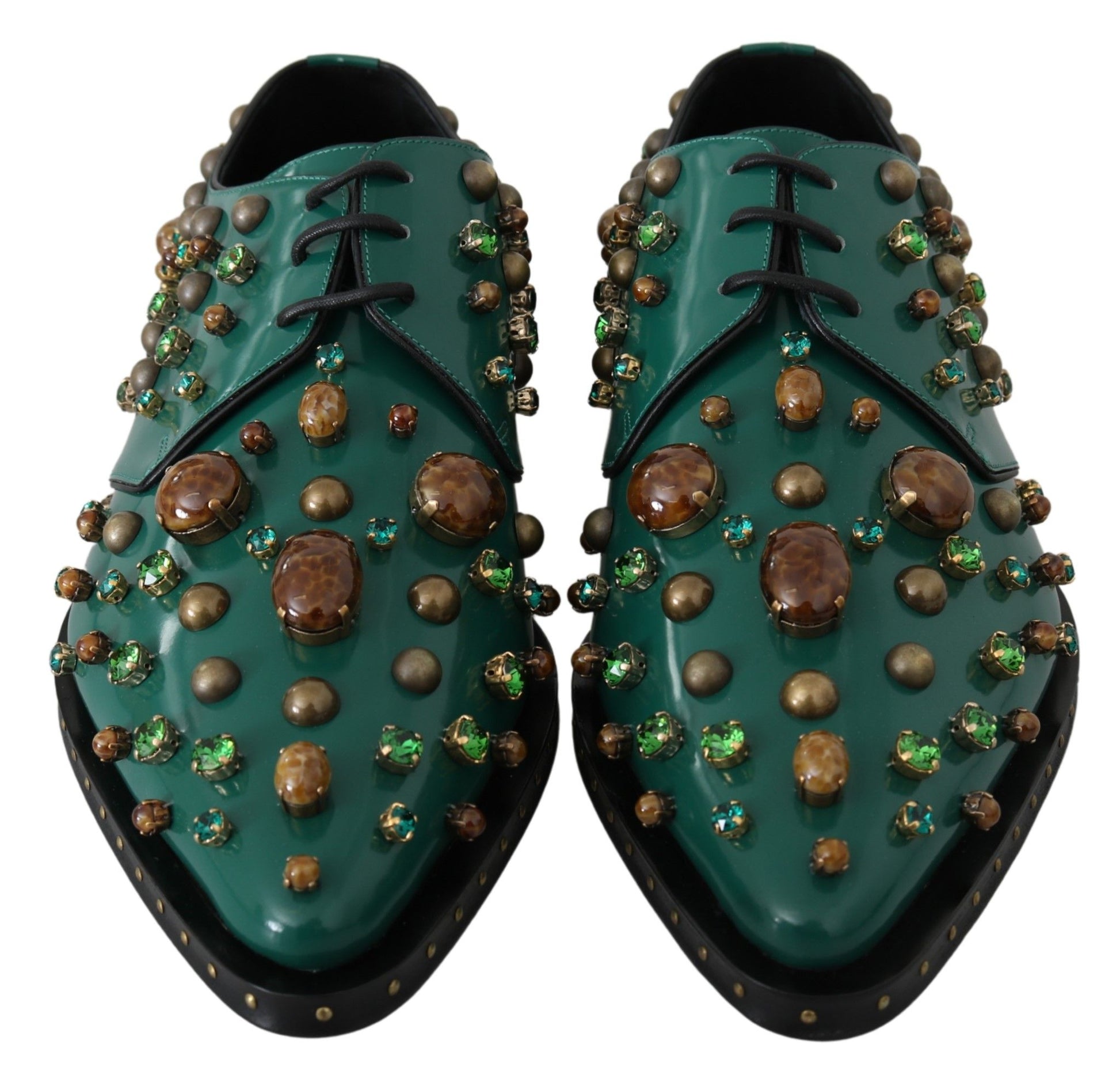 Dolce & Gabbana Emerald Leather Dress Shoes with Crystal Accents - ACCEXO