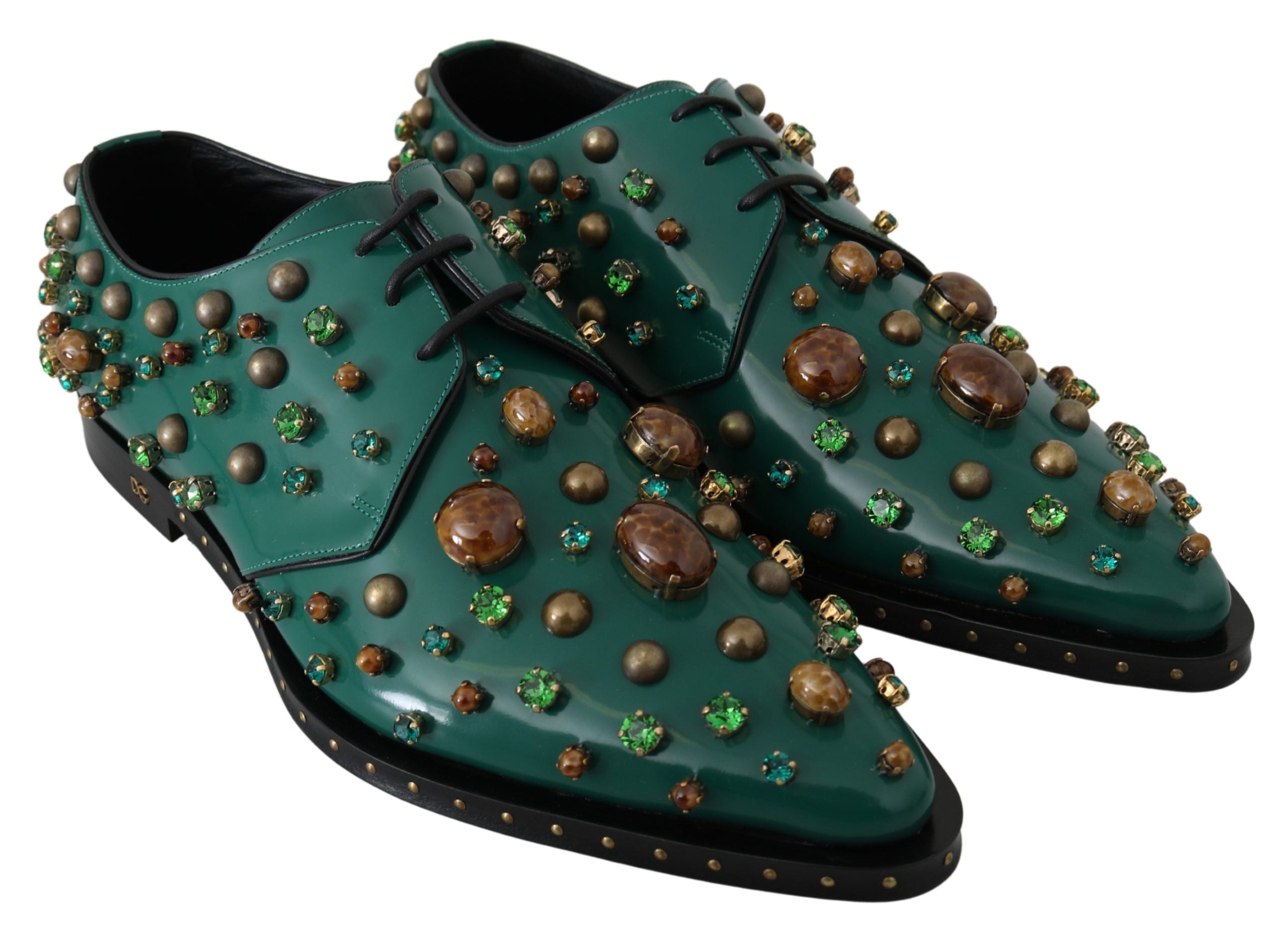 Dolce & Gabbana Emerald Leather Dress Shoes with Crystal Accents - ACCEXO