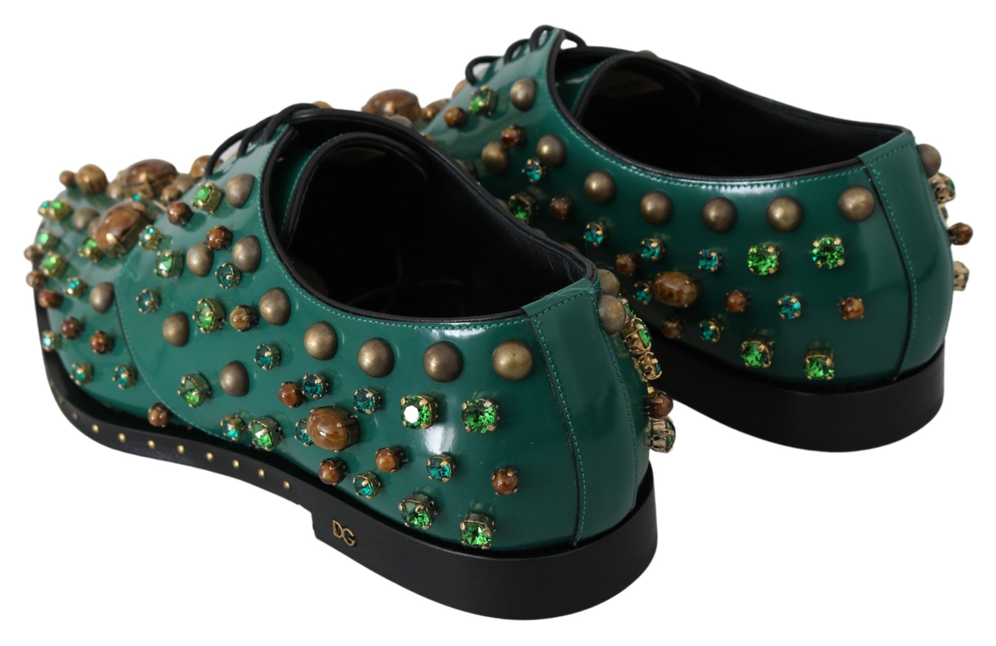 Dolce & Gabbana Emerald Leather Dress Shoes with Crystal Accents - ACCEXO