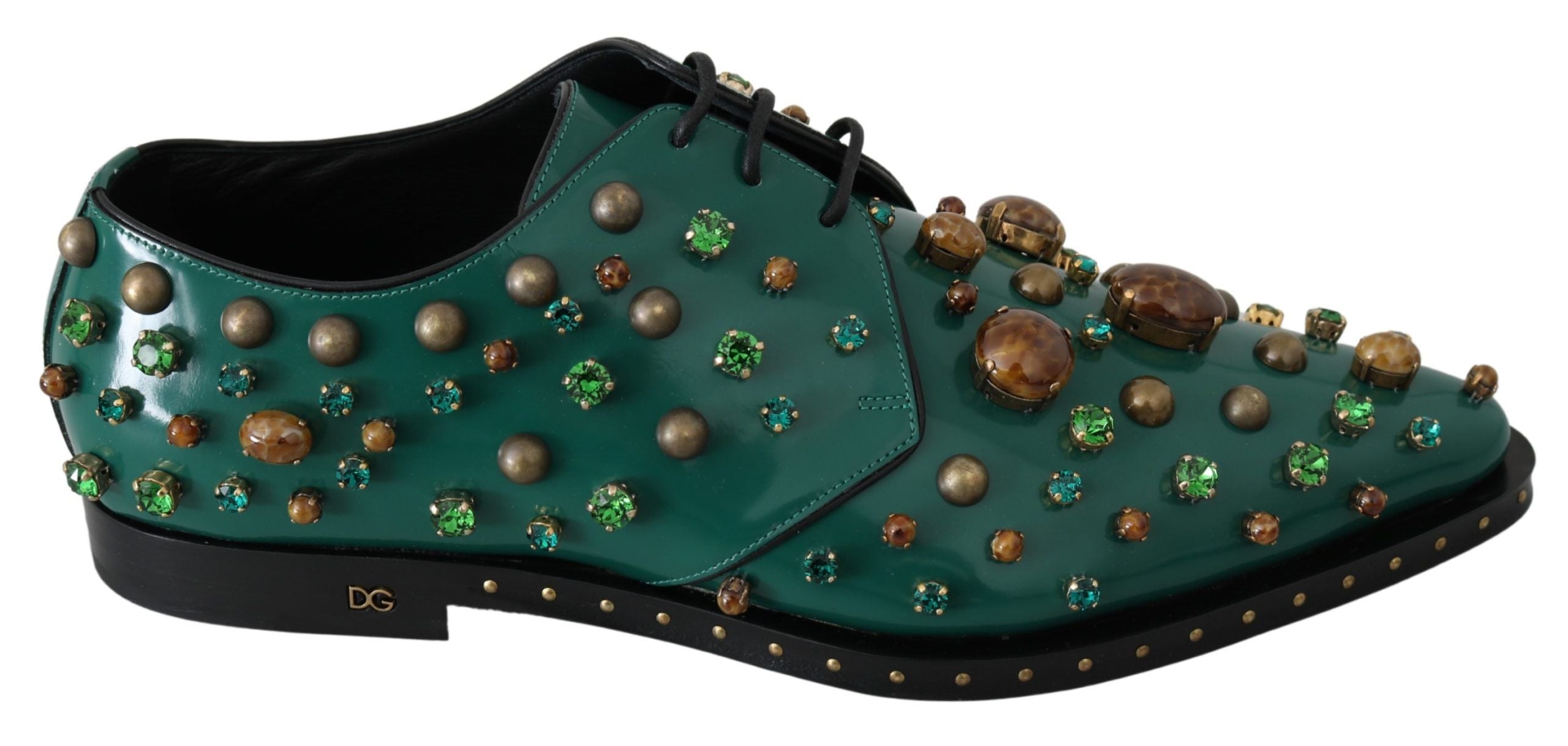 Dolce & Gabbana Emerald Leather Dress Shoes with Crystal Accents - ACCEXO