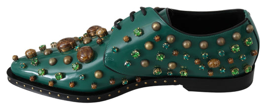 Dolce & Gabbana Emerald Leather Dress Shoes with Crystal Accents