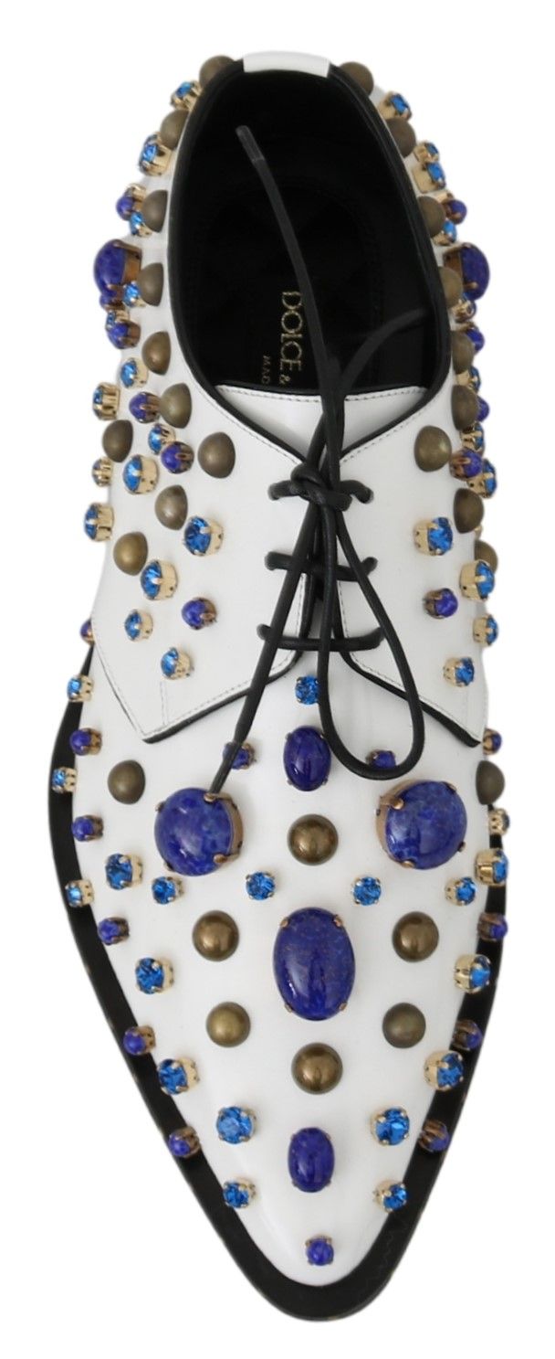 Dolce & Gabbana Elegant White Leather Dress Shoes With Crystals - ACCEXO