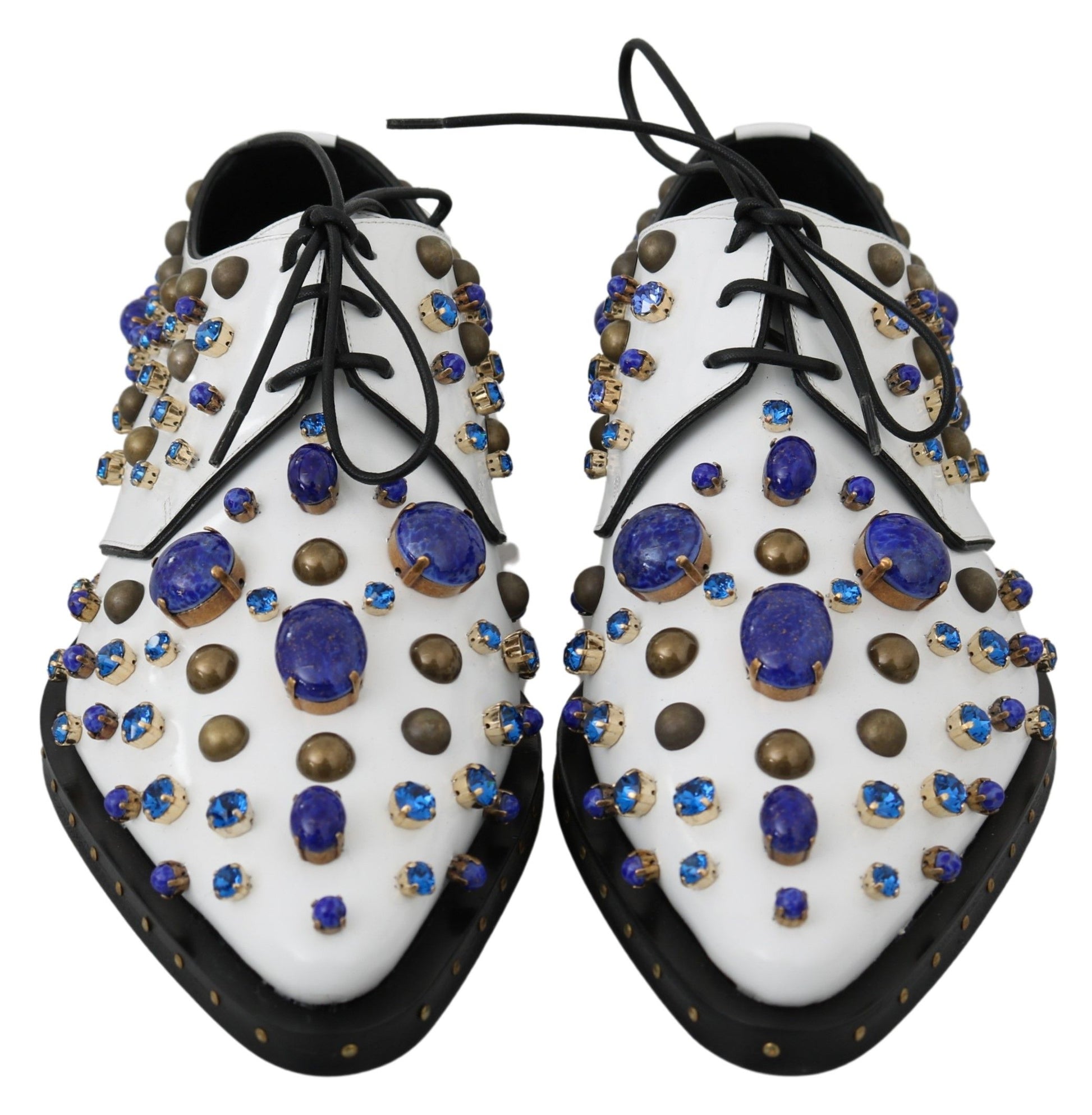 Dolce & Gabbana Elegant White Leather Dress Shoes With Crystals - ACCEXO