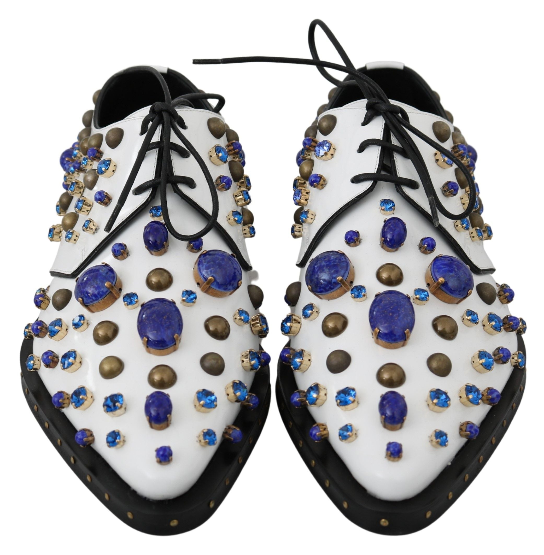Dolce & Gabbana Elegant White Leather Dress Shoes With Crystals - ACCEXO