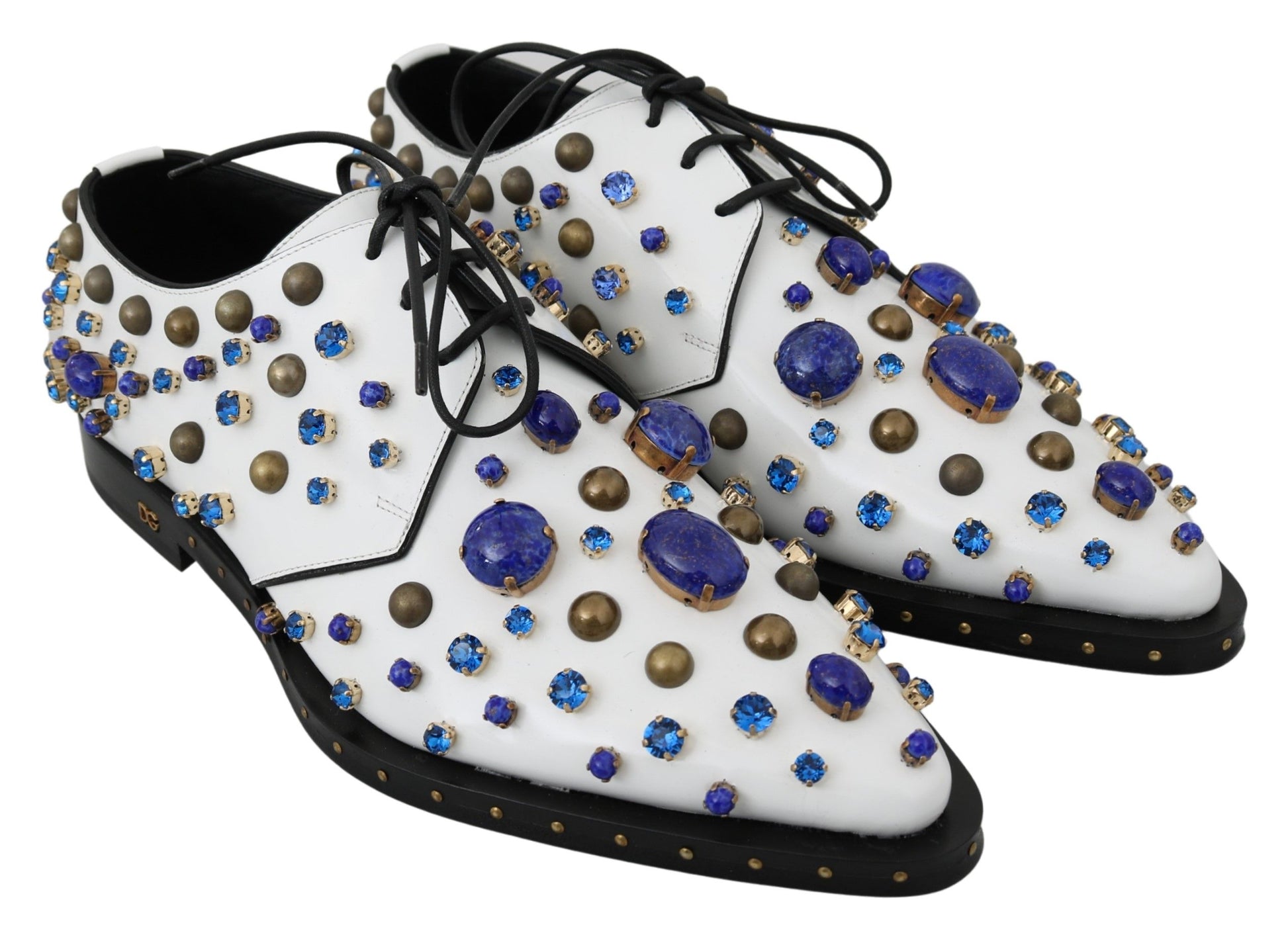 Dolce & Gabbana Elegant White Leather Dress Shoes With Crystals - ACCEXO