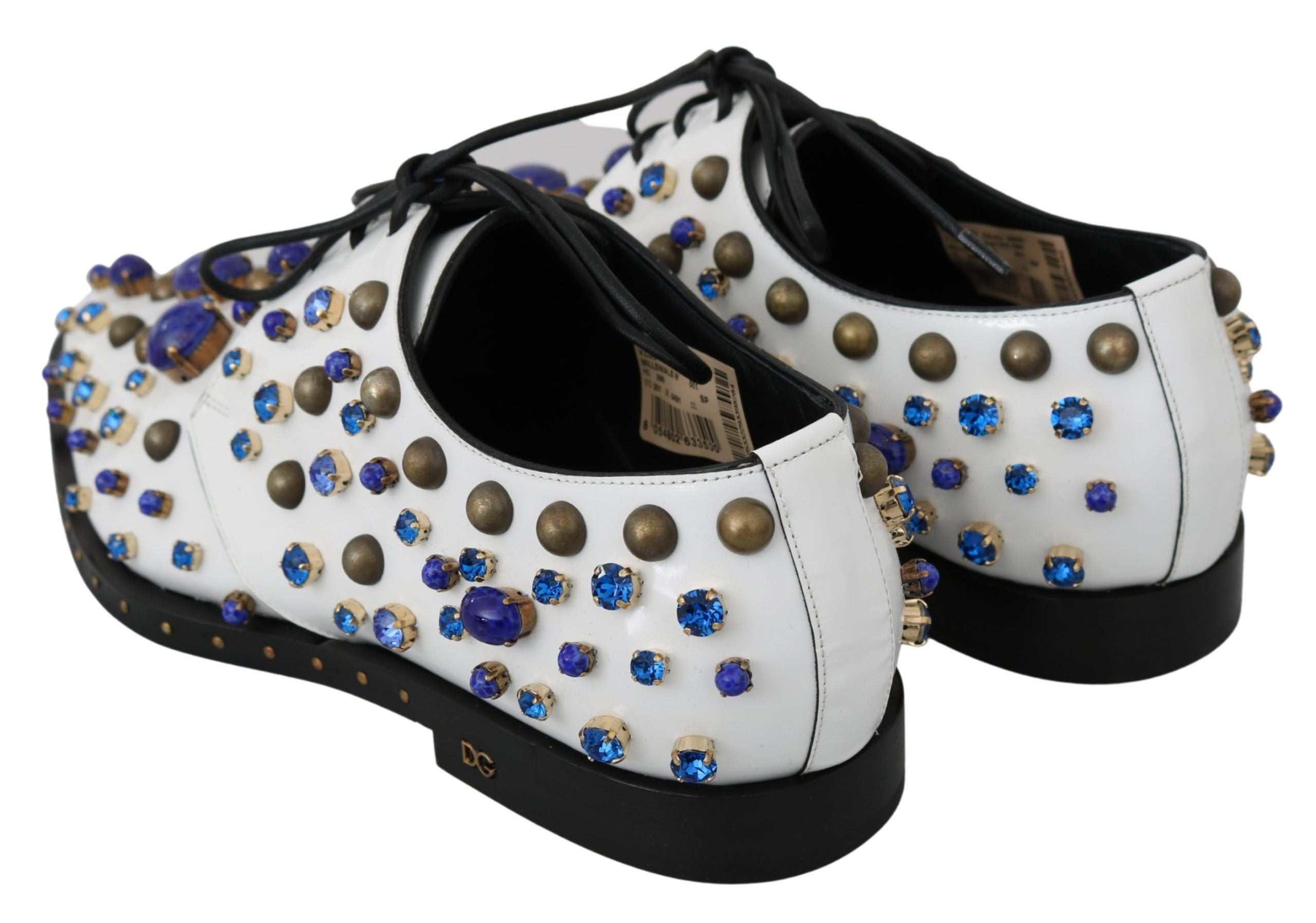 Dolce & Gabbana Elegant White Leather Dress Shoes With Crystals - ACCEXO