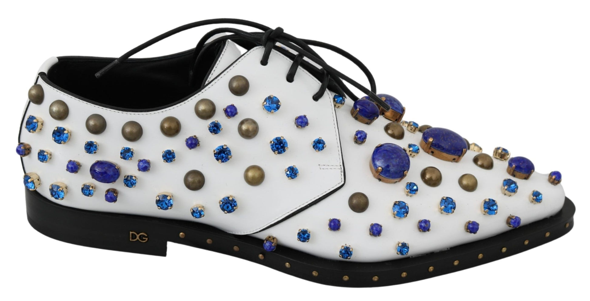 Dolce & Gabbana Elegant White Leather Dress Shoes With Crystals - ACCEXO