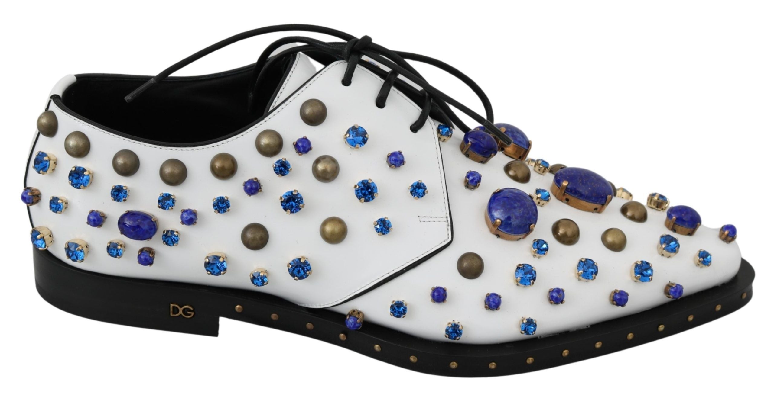 Dolce & Gabbana Elegant White Leather Dress Shoes With Crystals - ACCEXO
