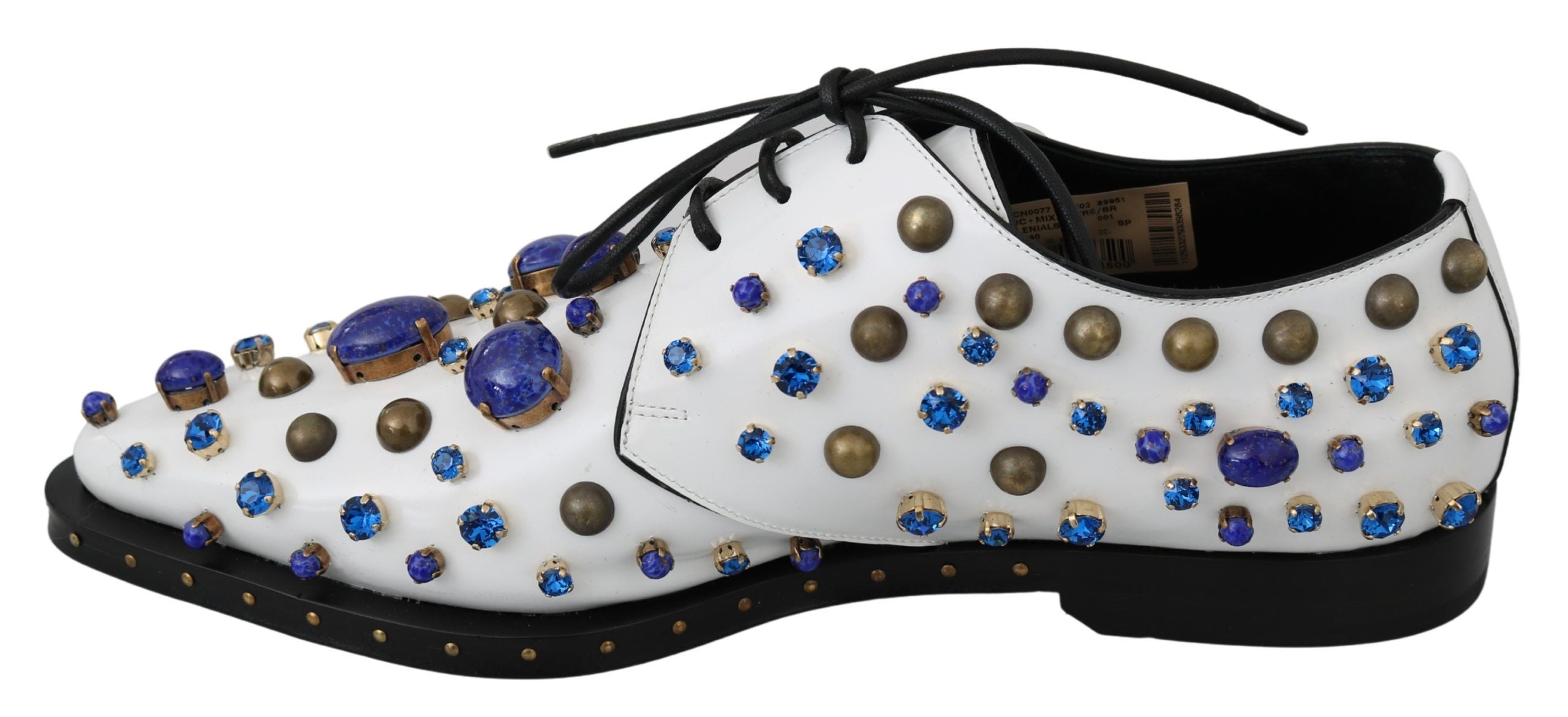 Dolce & Gabbana Elegant White Leather Dress Shoes With Crystals - ACCEXO