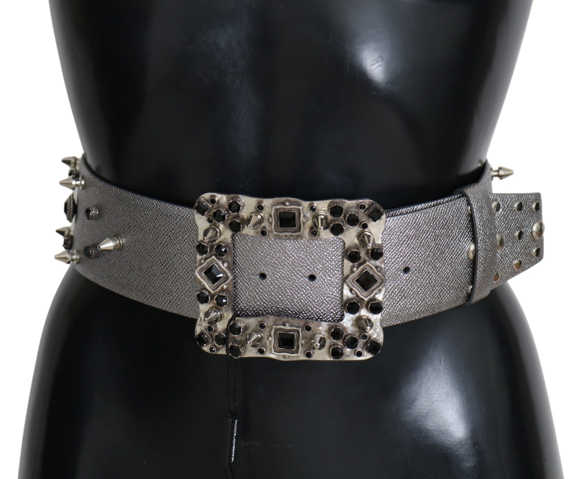 Dolce & Gabbana Stunning Silver Leather Crystal-Studded Belt - ACCEXO
