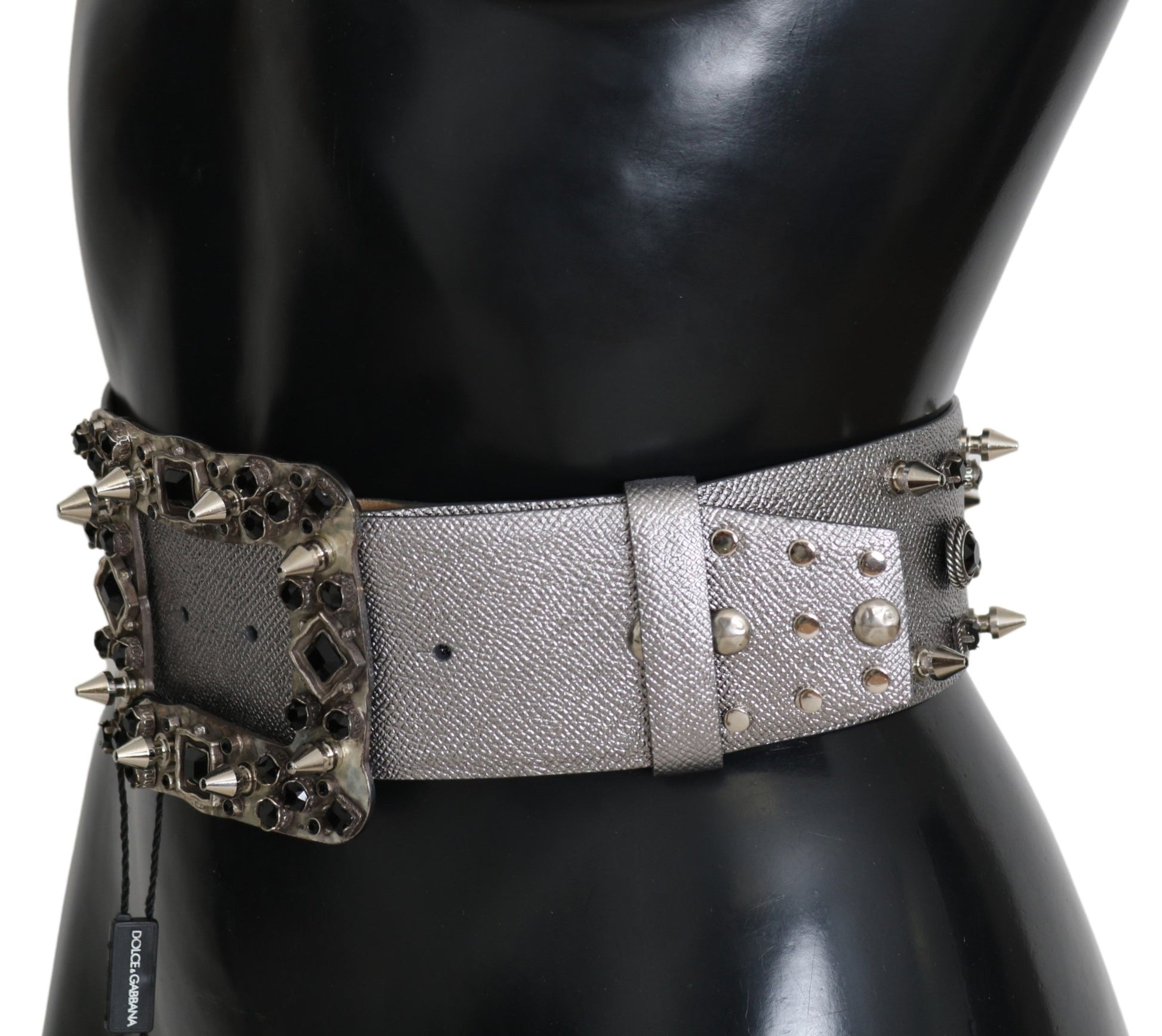 Dolce & Gabbana Stunning Silver Leather Crystal-Studded Belt - ACCEXO