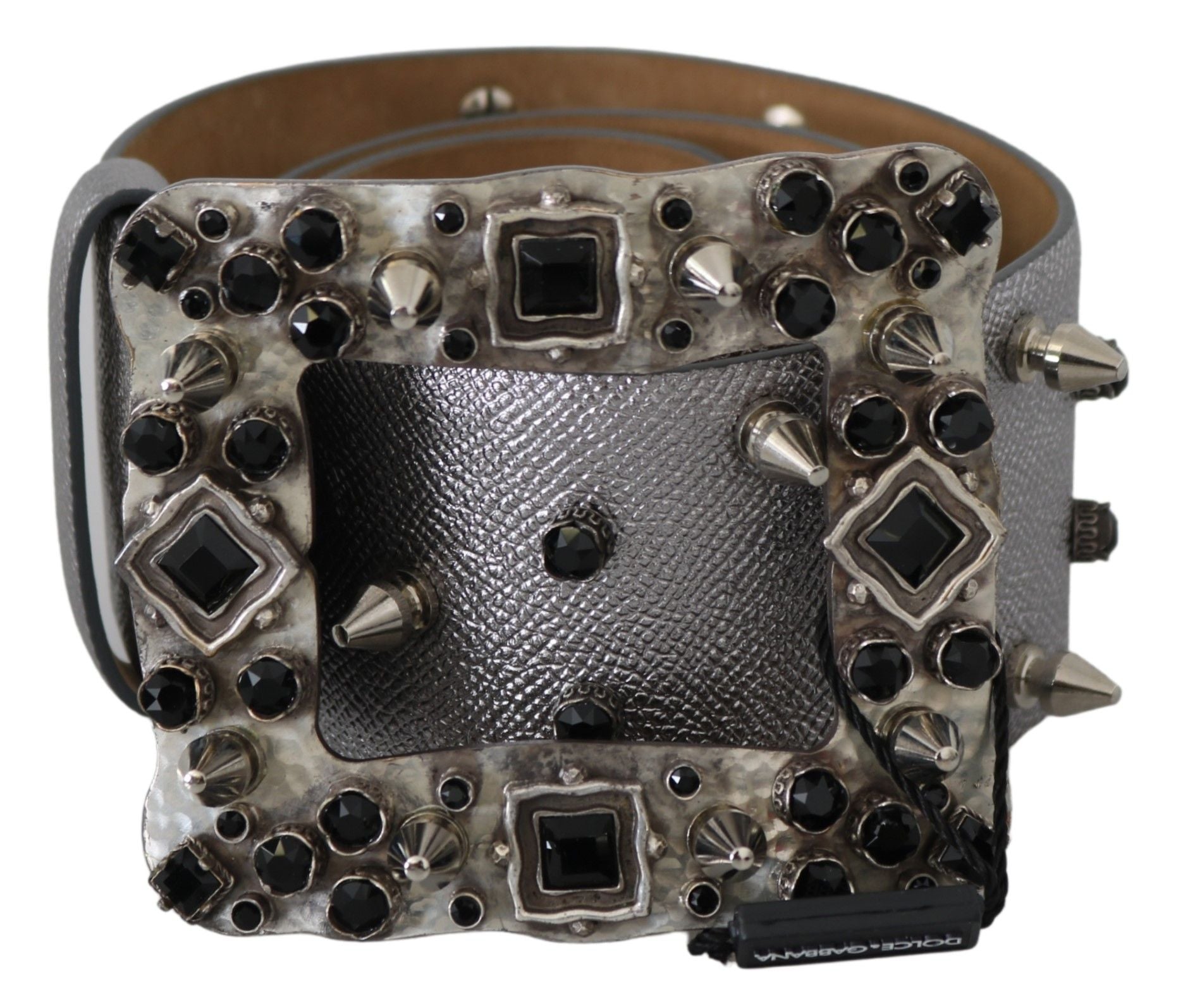 Dolce & Gabbana Stunning Silver Leather Crystal-Studded Belt - ACCEXO