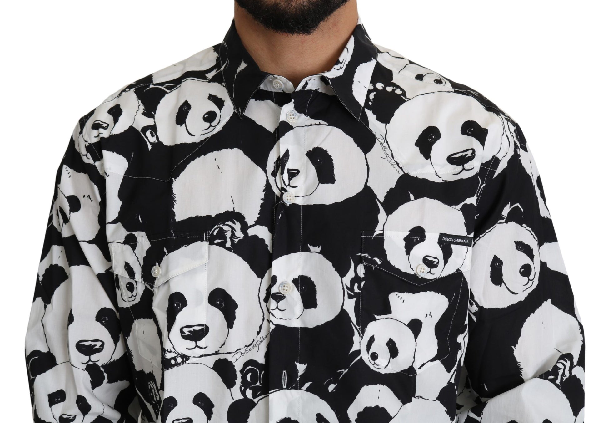 Dolce & Gabbana Panda Print Pure Cotton Shirt - Black White - ACCEXO