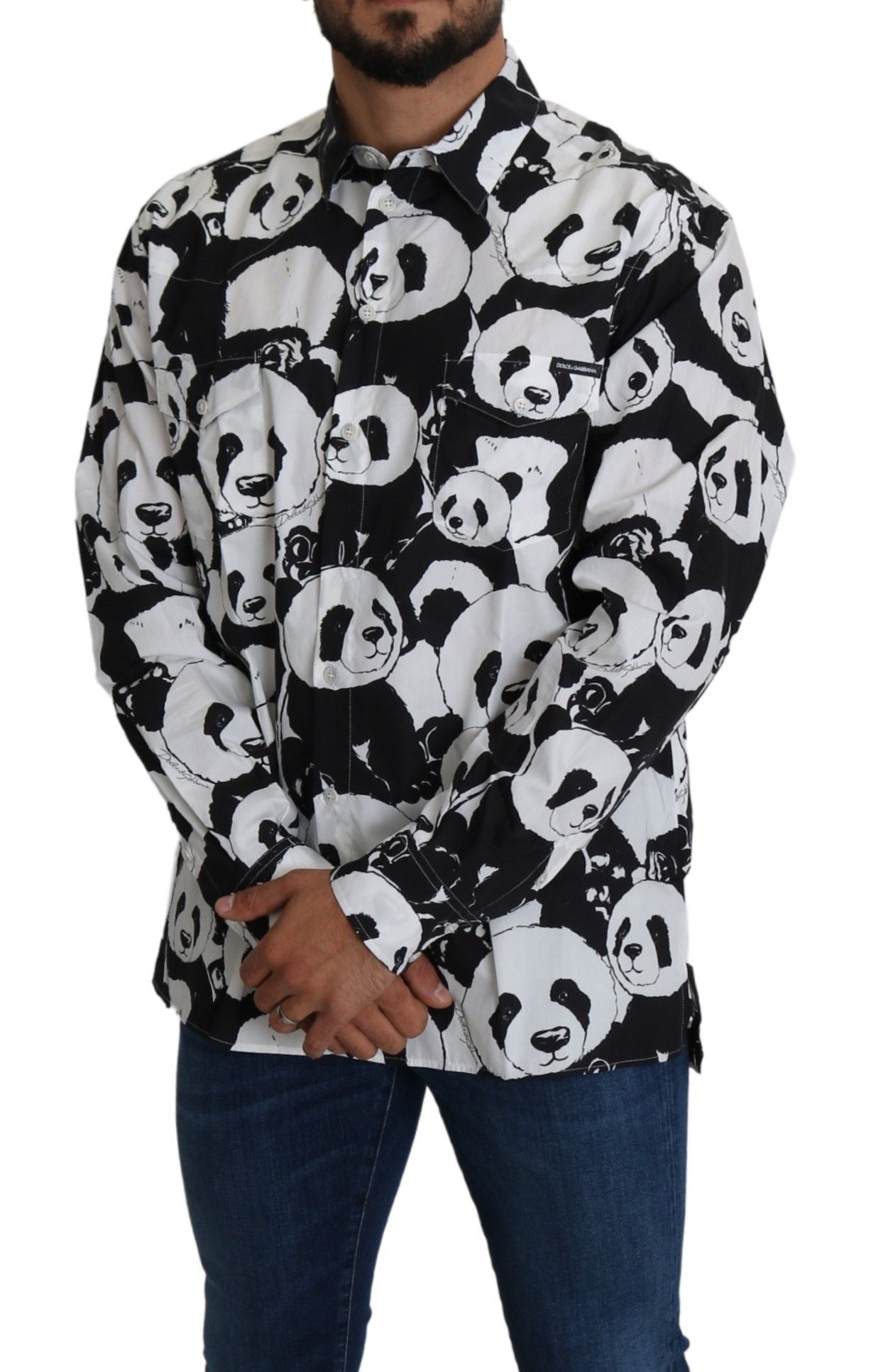 Dolce & Gabbana Panda Print Pure Cotton Shirt - Black White - ACCEXO
