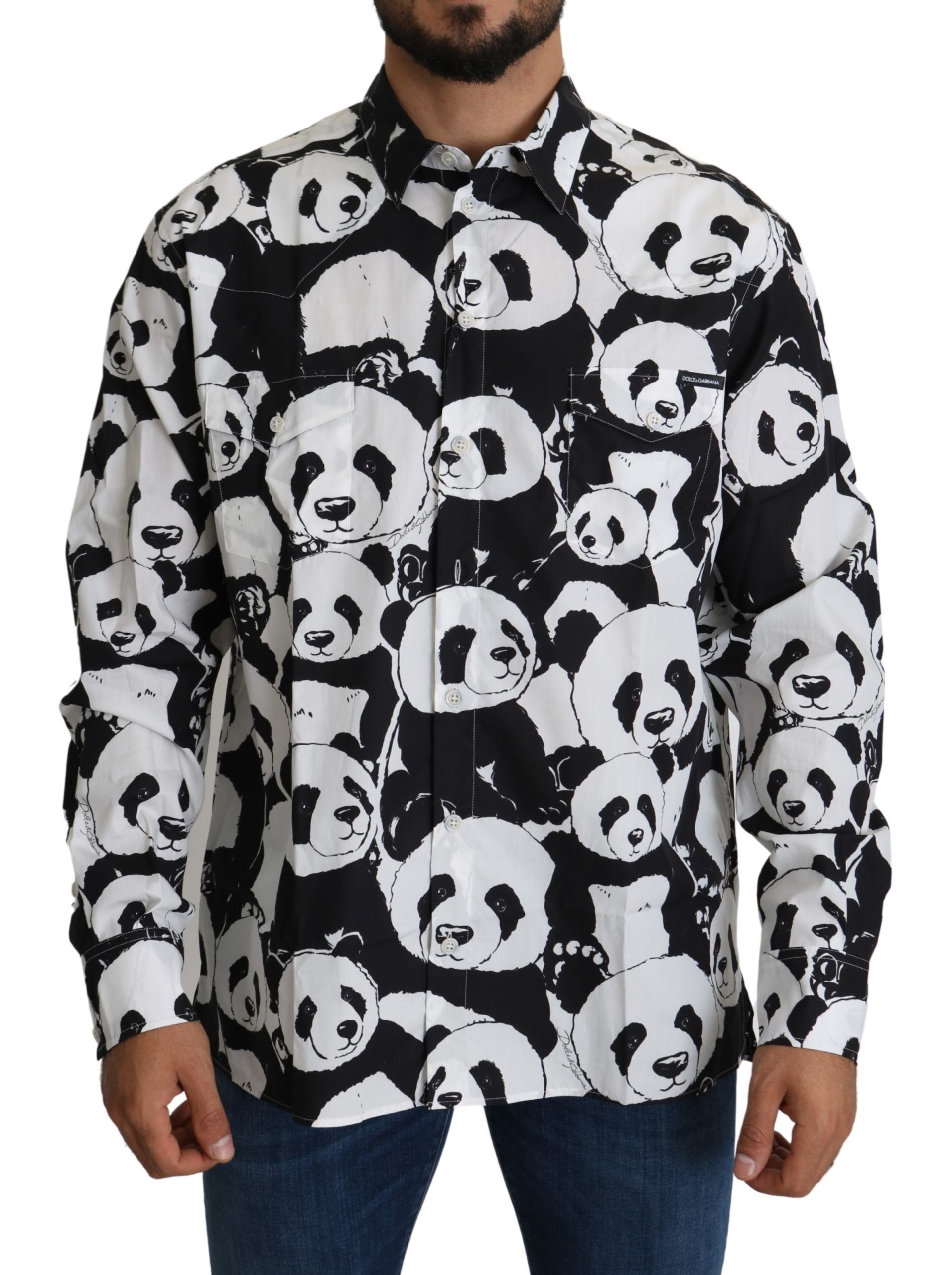 Dolce & Gabbana Panda Print Pure Cotton Shirt - Black White - ACCEXO