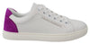 Dolce & Gabbana Chic White Leather Sneakers with Purple Accents