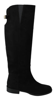 Dolce & Gabbana Elegant Black Suede Knee High Boots - ACCEXO