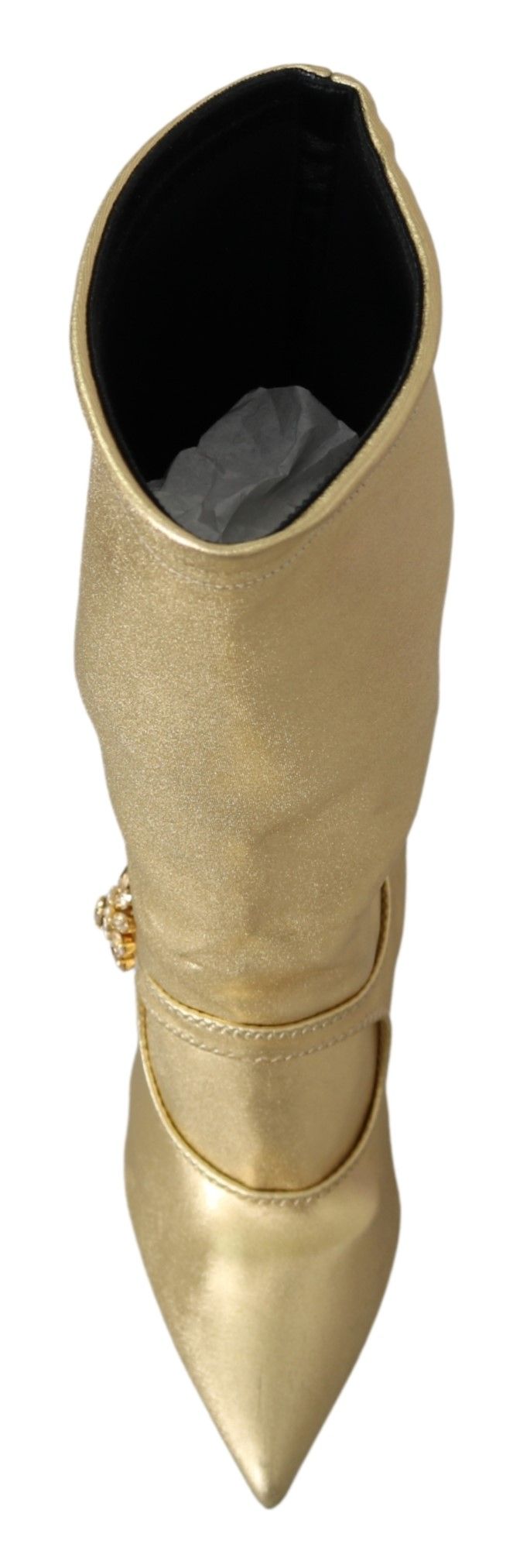 Dolce & Gabbana Elegant Gold Ankle Boots Socks with Rhinestones - ACCEXO