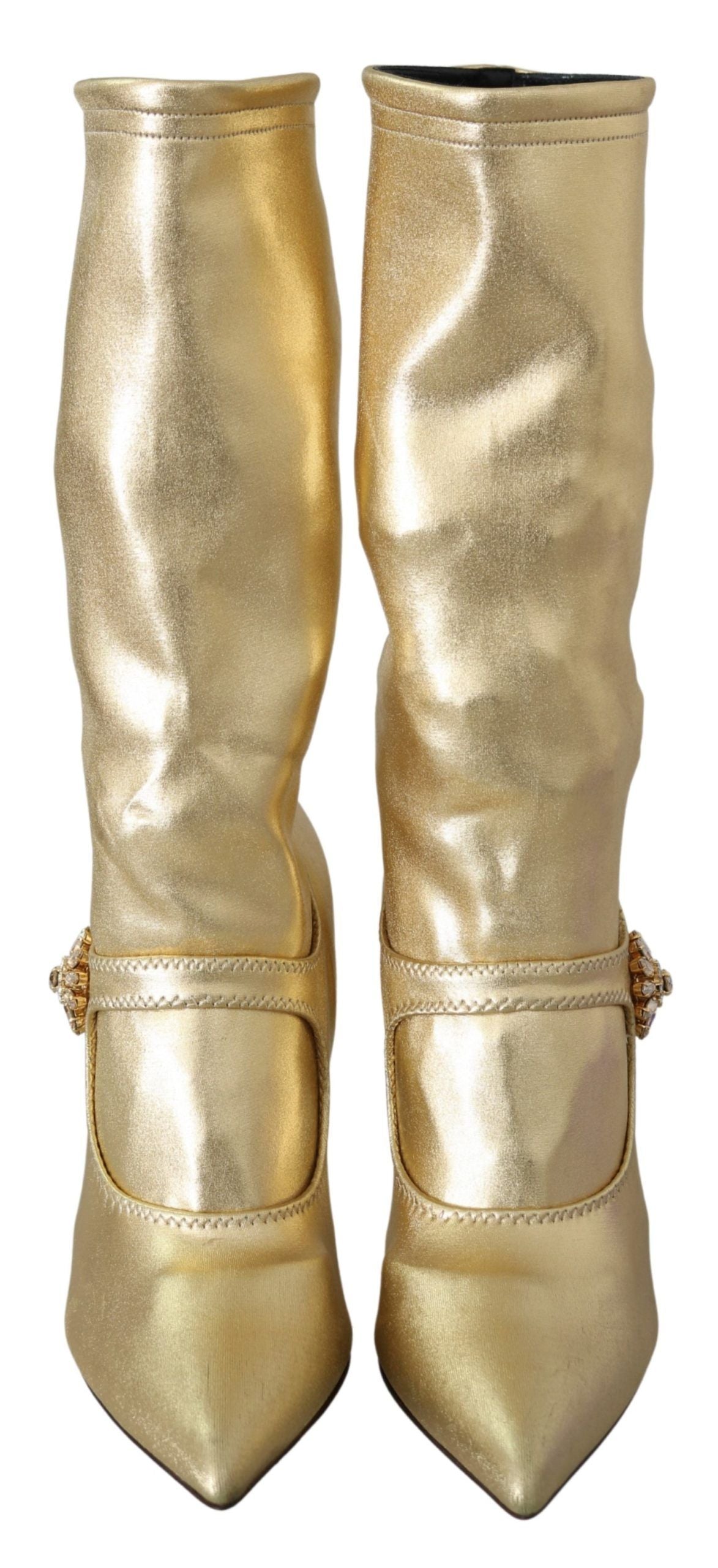 Dolce & Gabbana Elegant Gold Ankle Boots Socks with Rhinestones - ACCEXO