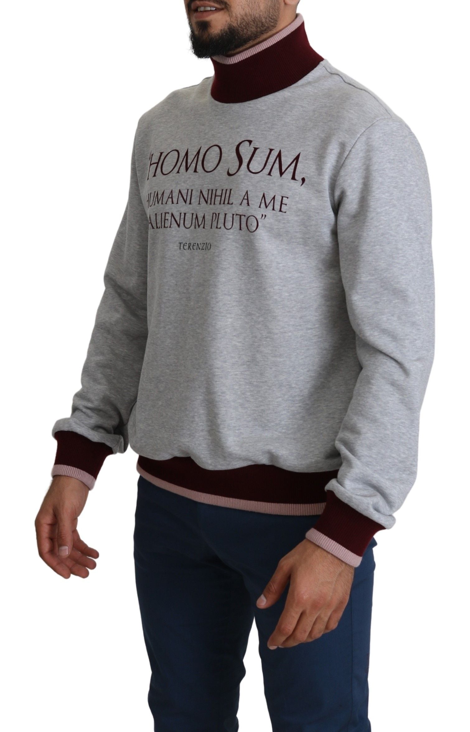 Dolce & Gabbana Elegant Gray Turtleneck Latin Motif Pullover - ACCEXO