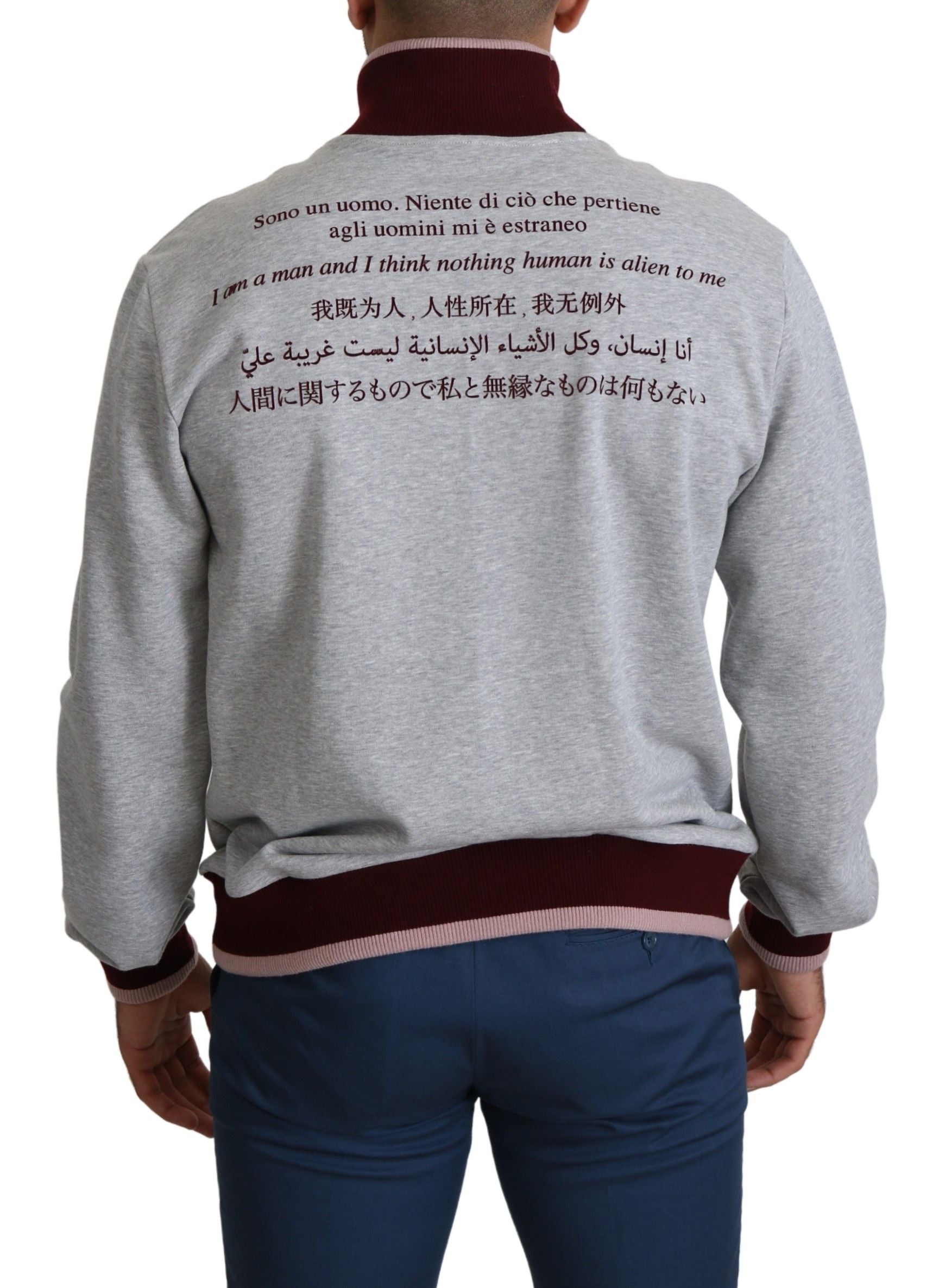 Dolce & Gabbana Elegant Gray Turtleneck Latin Motif Pullover - ACCEXO