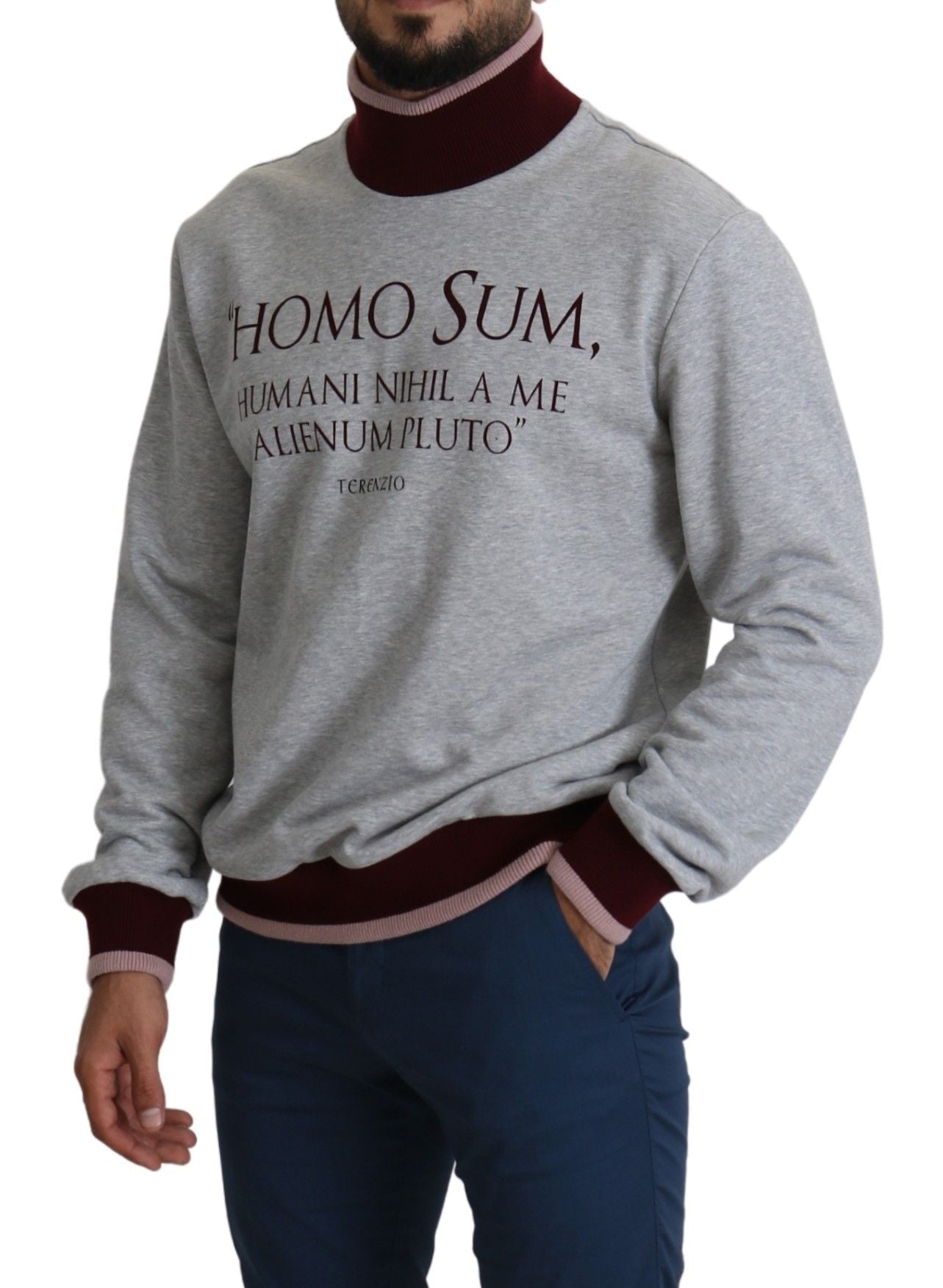 Dolce & Gabbana Elegant Gray Turtleneck Latin Motif Pullover - ACCEXO