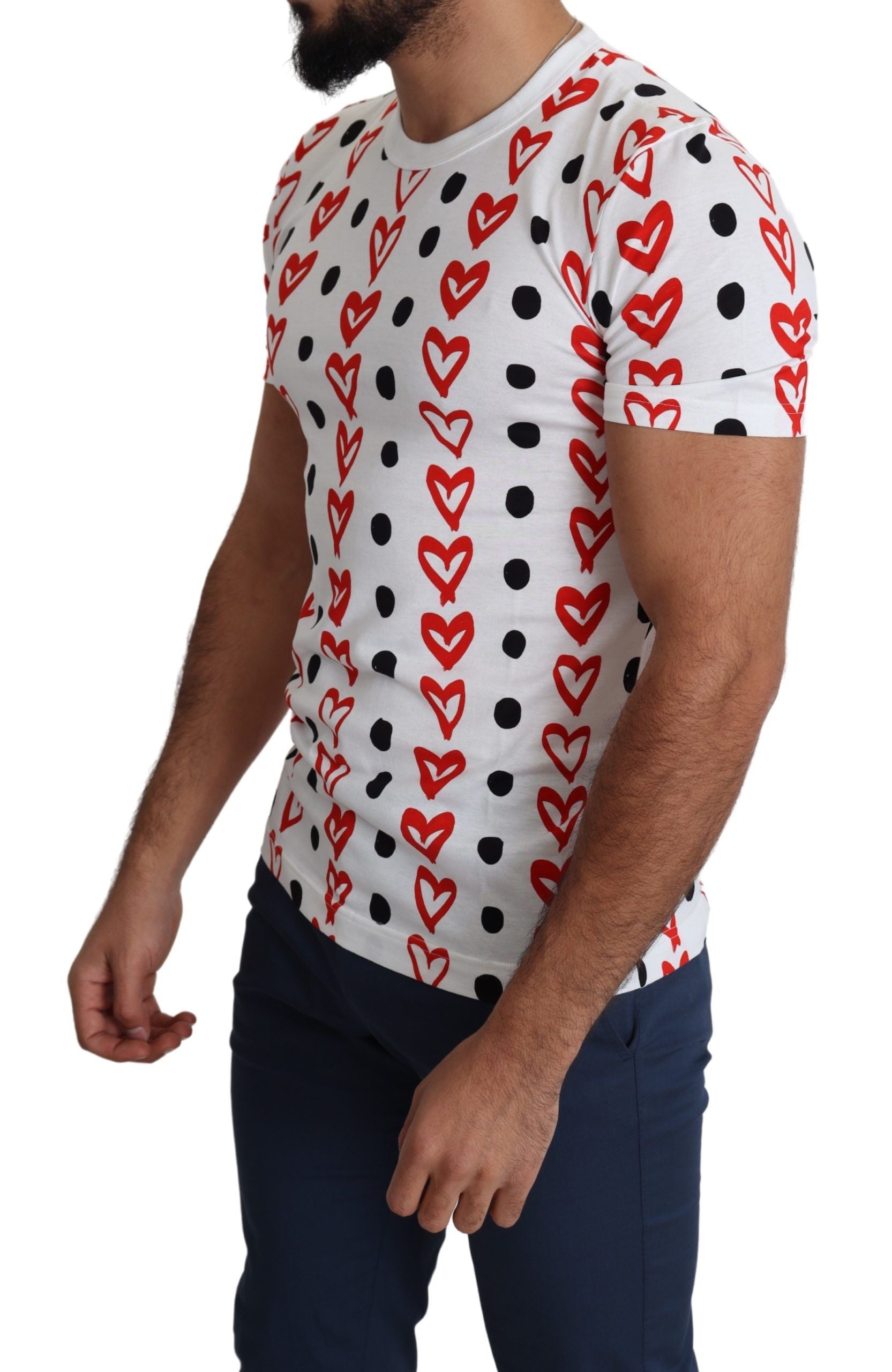 Dolce & Gabbana Chic White Cotton Tee with Heart Print - ACCEXO