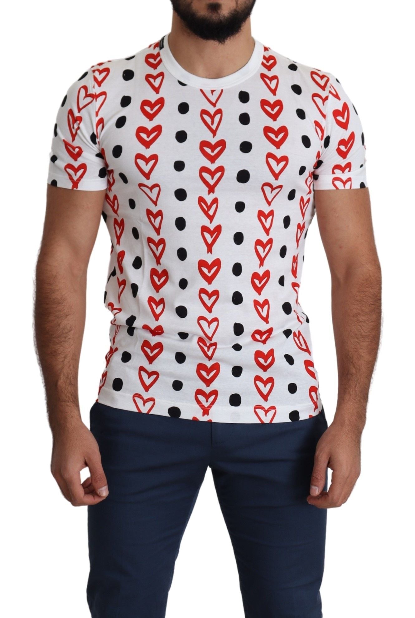 Dolce & Gabbana Chic White Cotton Tee with Heart Print - ACCEXO