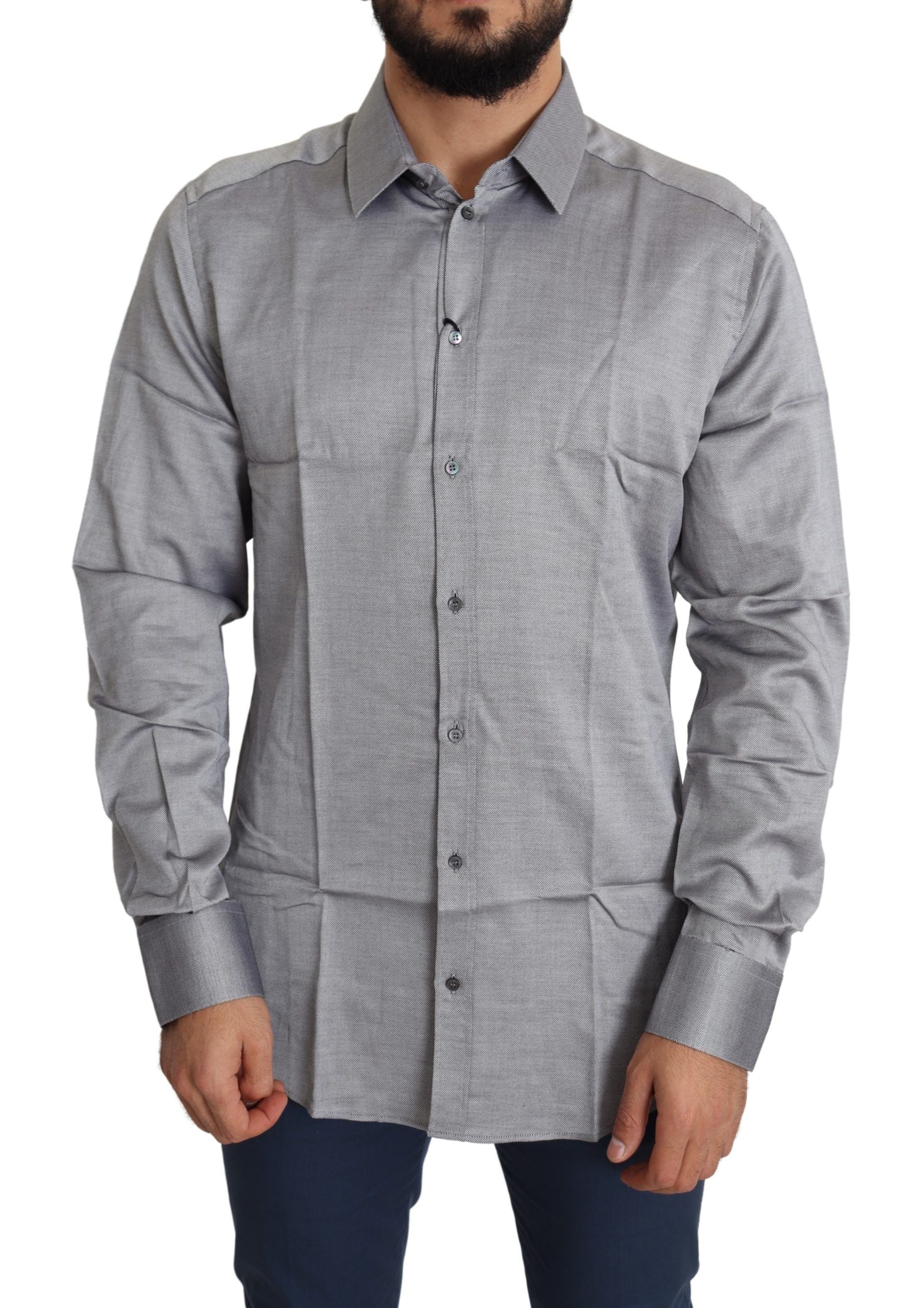 Dolce & Gabbana Elegant Gray Slim Fit Cotton Dress Shirt - ACCEXO