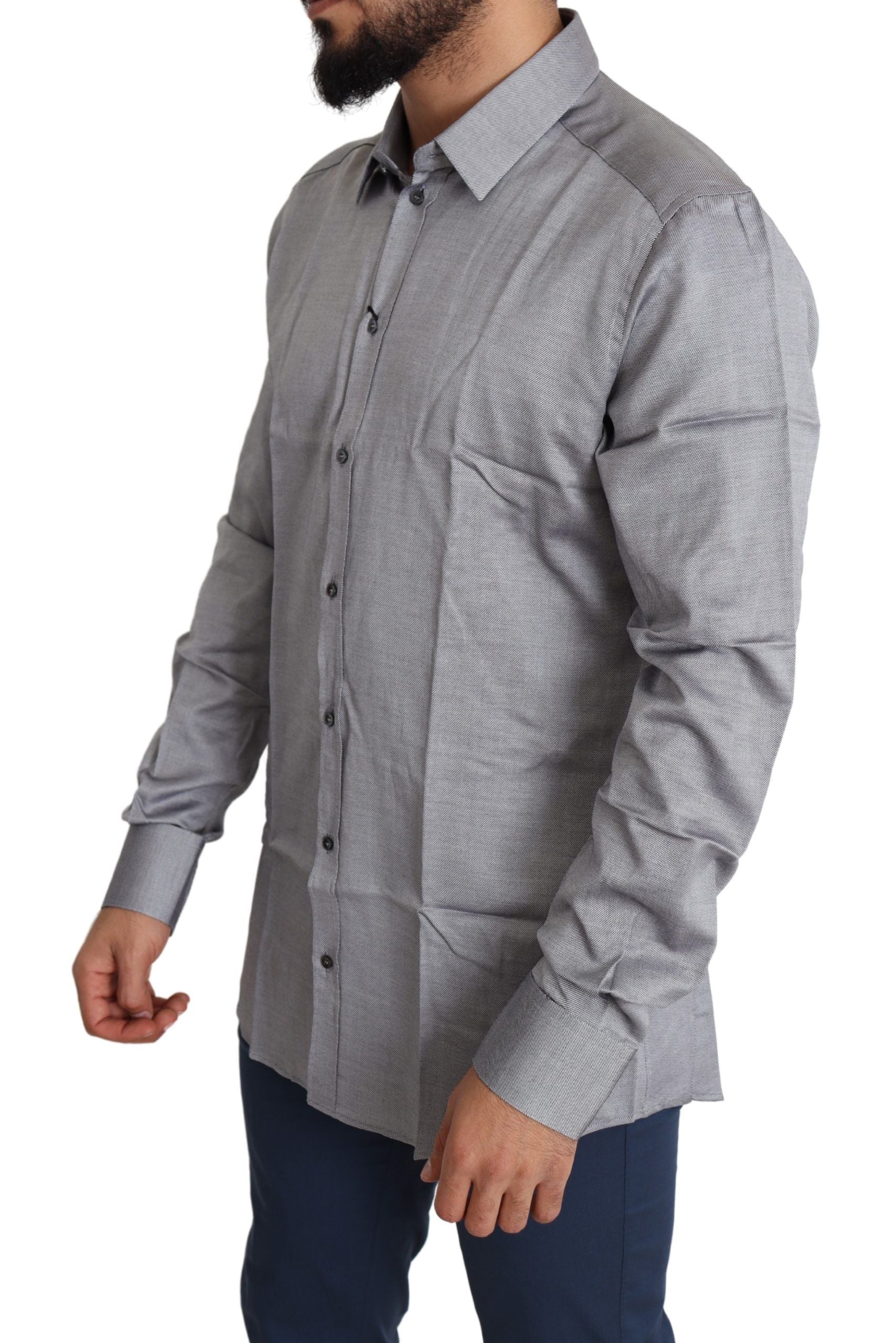Dolce & Gabbana Elegant Gray Slim Fit Cotton Dress Shirt - ACCEXO