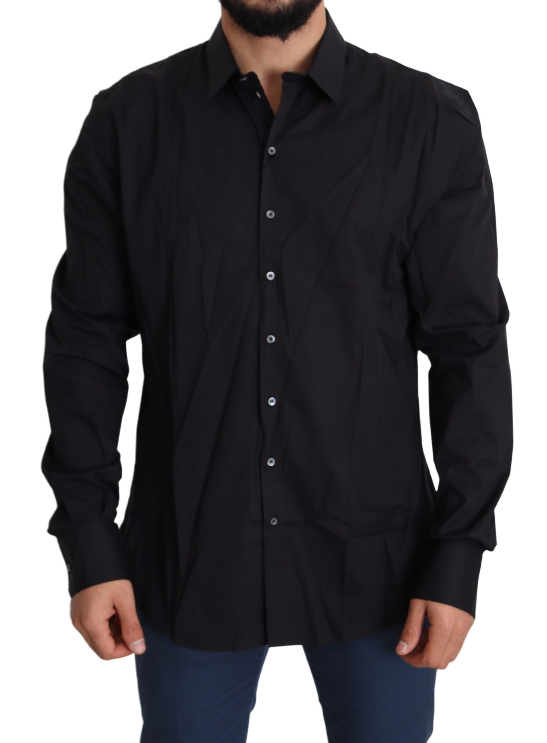 Dolce & Gabbana Elegant Slim Fit Black Dress Shirt - ACCEXO