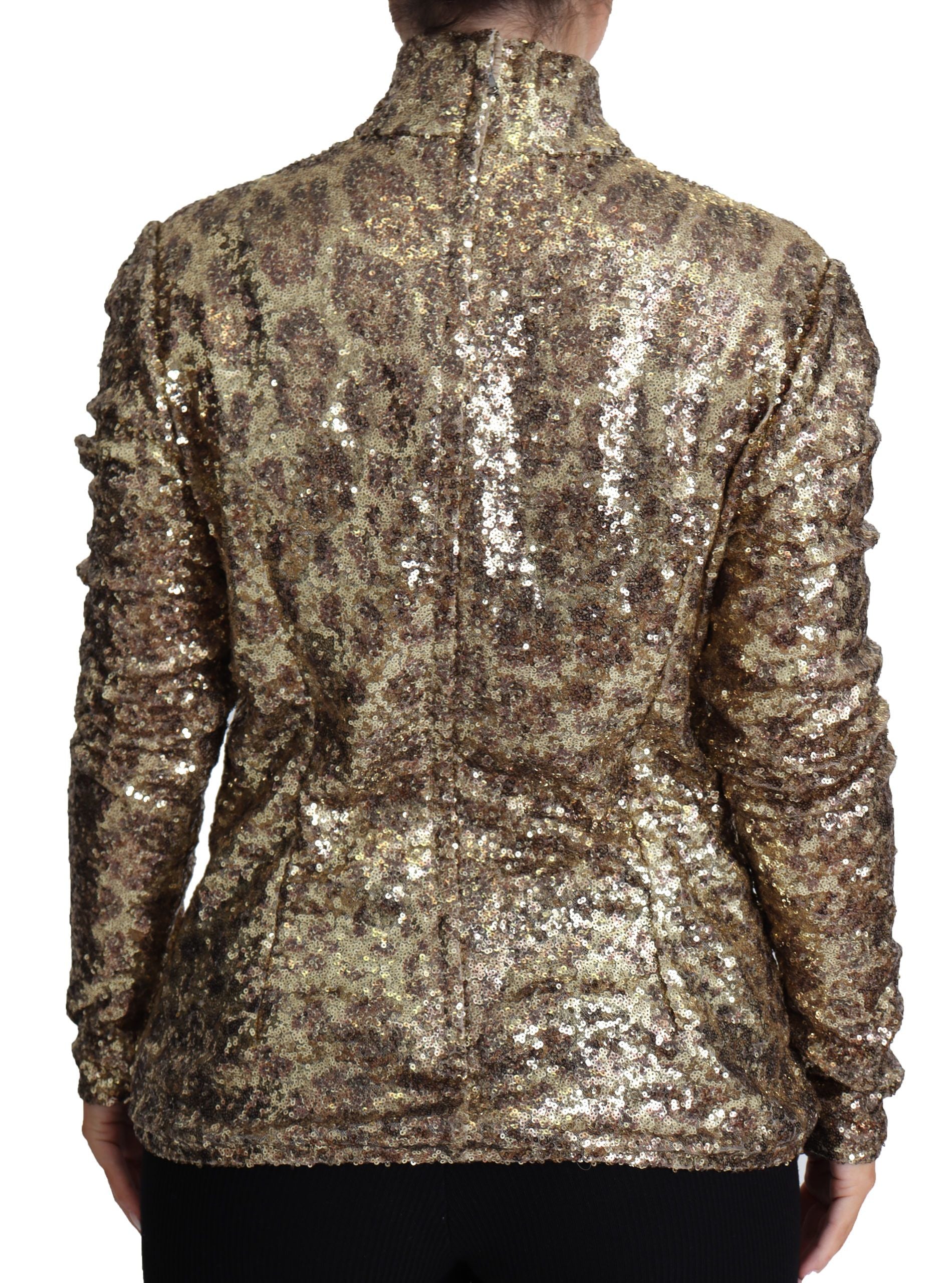 Dolce & Gabbana Sequined Turtleneck Full Zip Sweater in Brown - ACCEXO