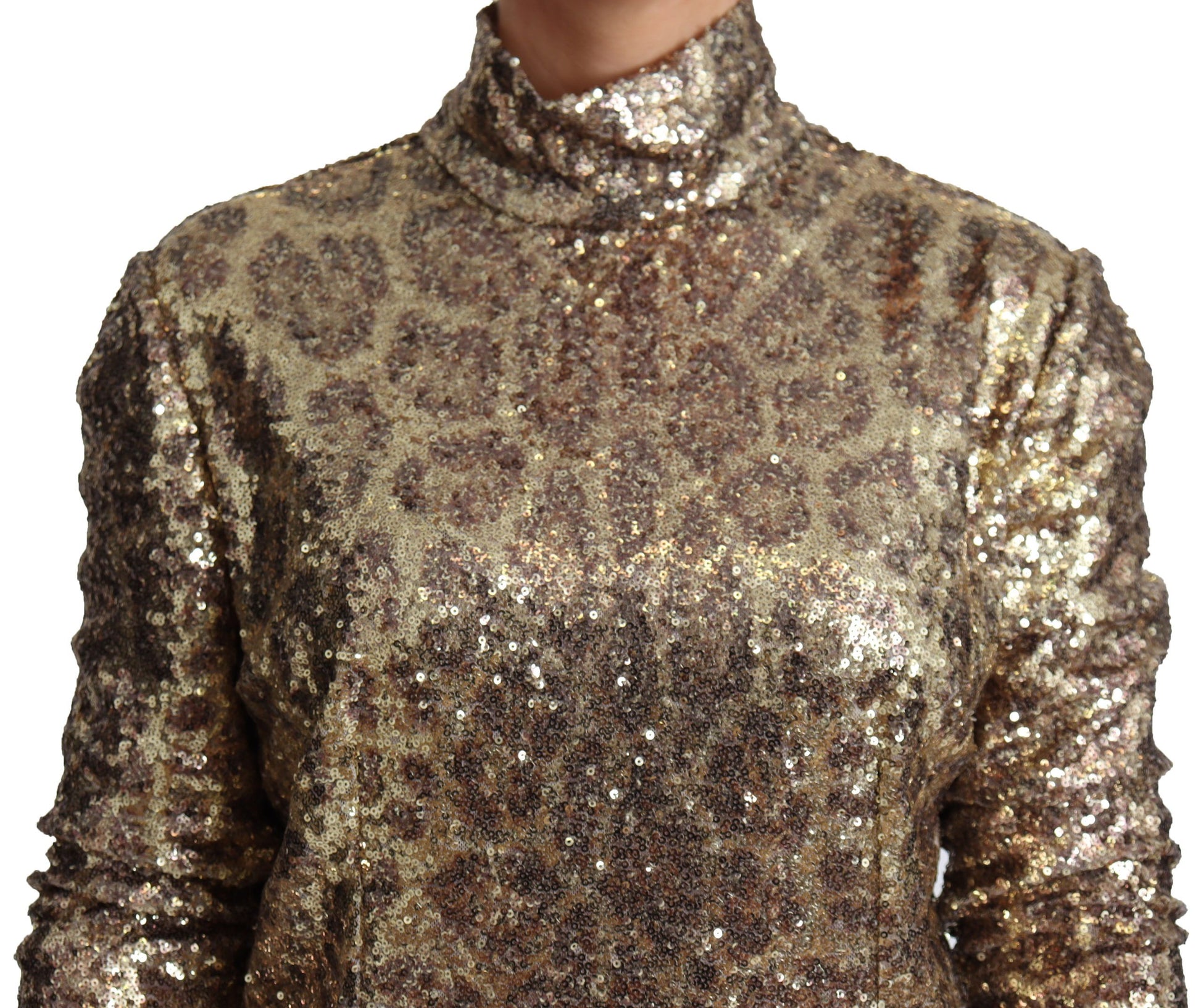 Dolce & Gabbana Sequined Turtleneck Full Zip Sweater in Brown - ACCEXO