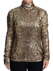 Dolce & Gabbana Sequined Turtleneck Full Zip Sweater in Brown - ACCEXO