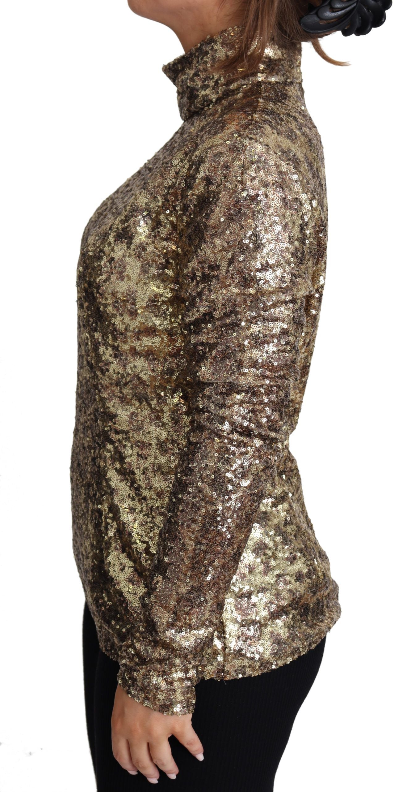 Dolce & Gabbana Sequined Turtleneck Full Zip Sweater in Brown - ACCEXO