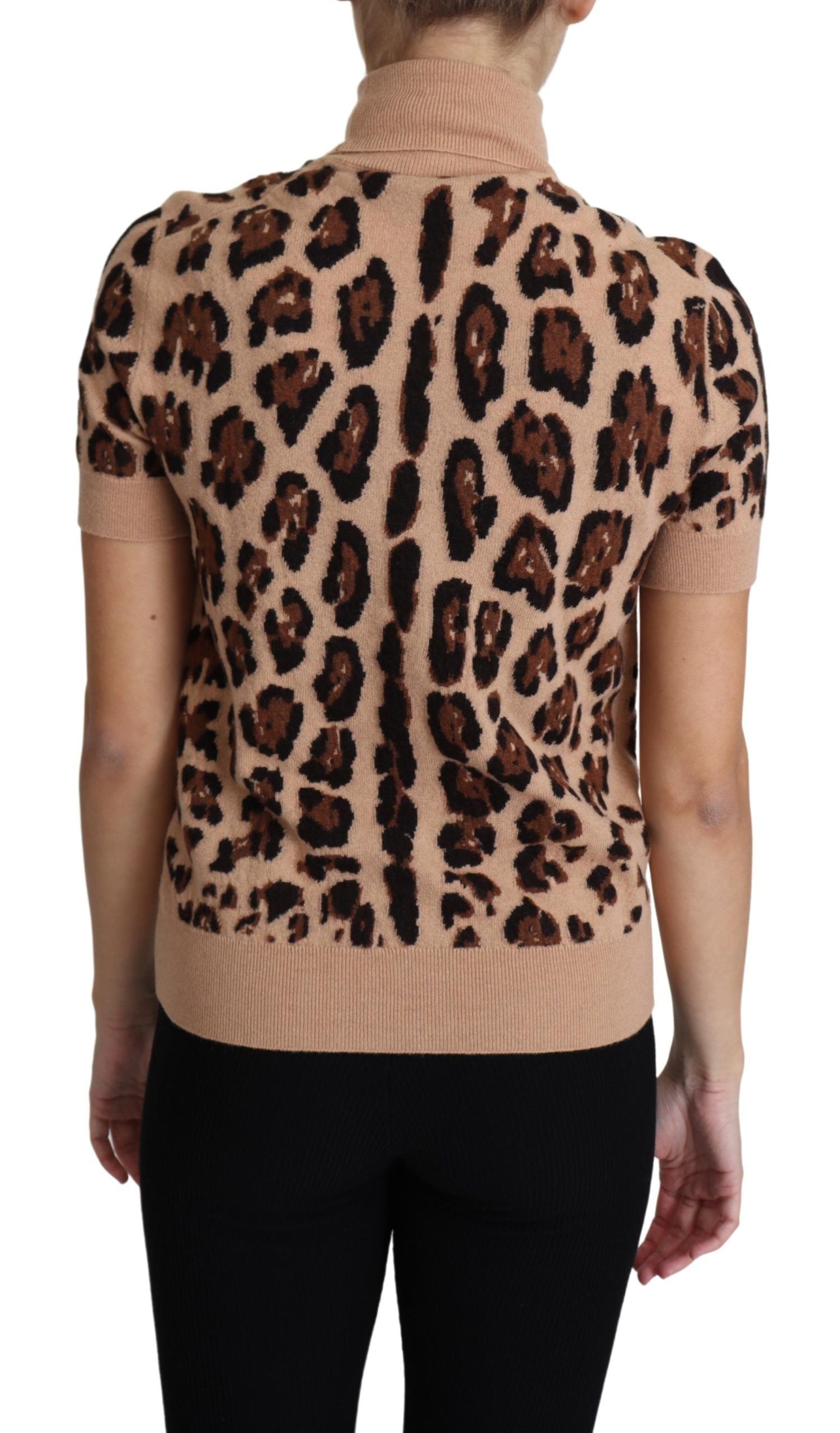 Dolce & Gabbana Elegant Leopard Print Wool Turtleneck Top - ACCEXO