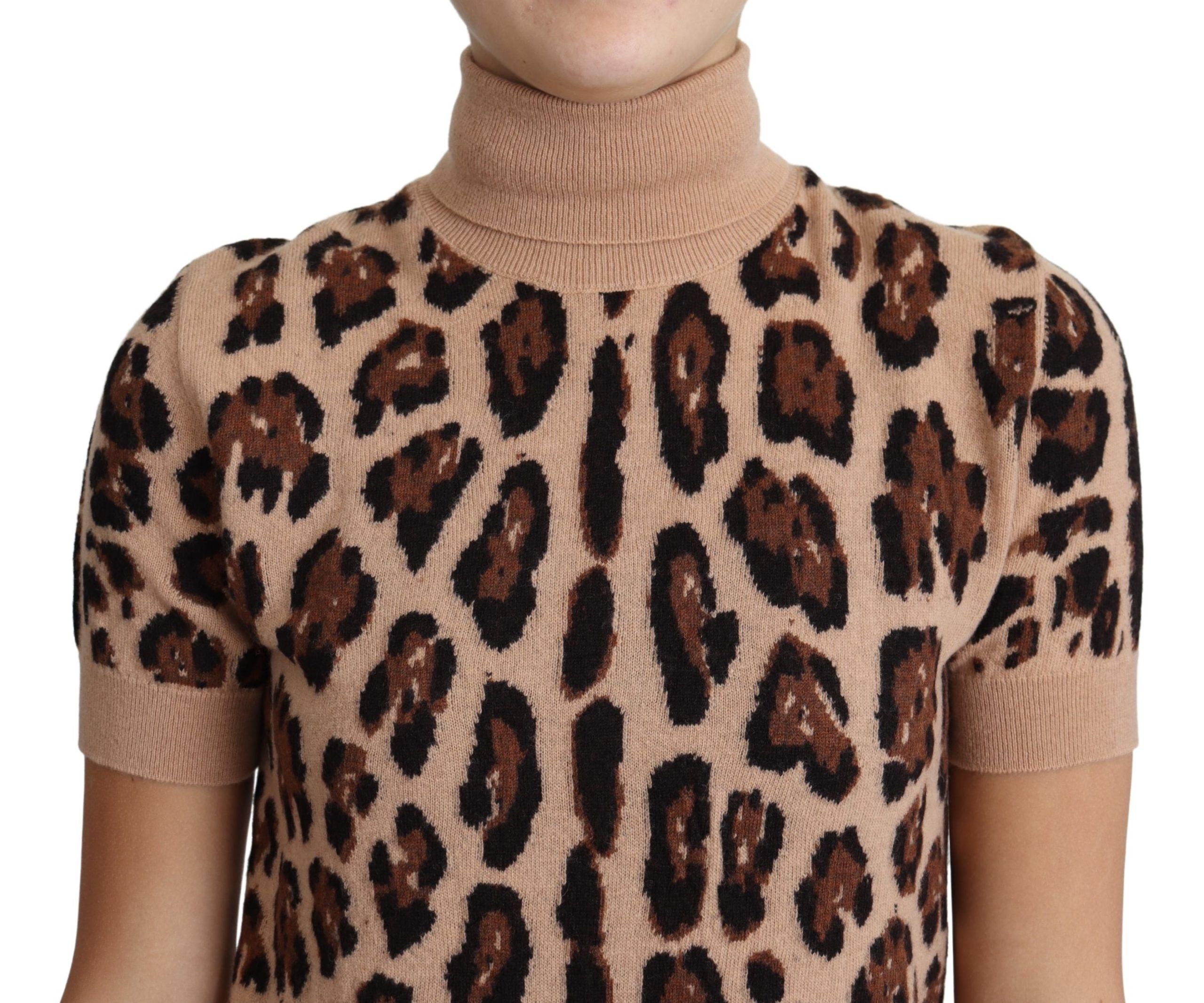 Dolce & Gabbana Elegant Leopard Print Wool Turtleneck Top - ACCEXO