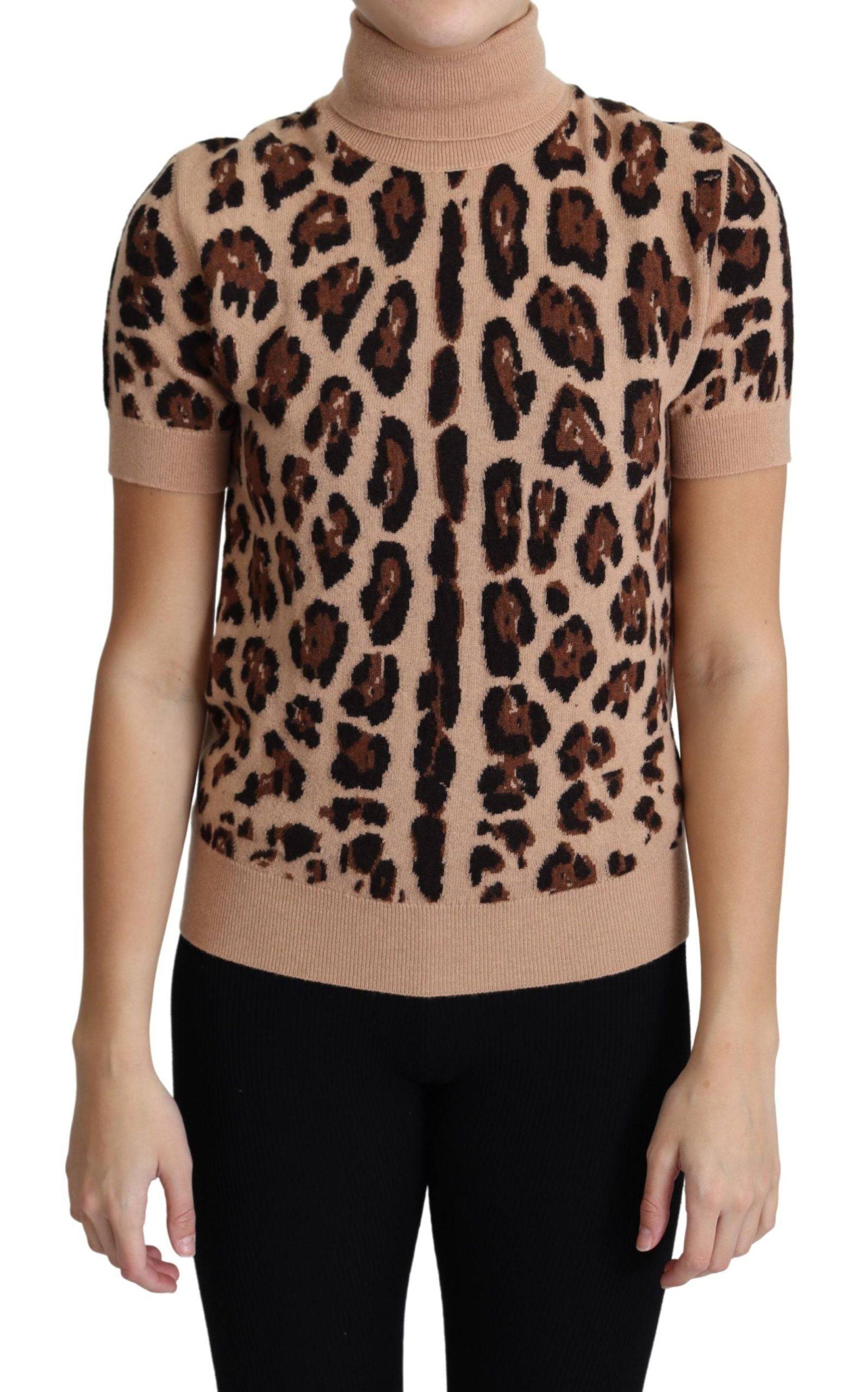 Dolce & Gabbana Elegant Leopard Print Wool Turtleneck Top - ACCEXO