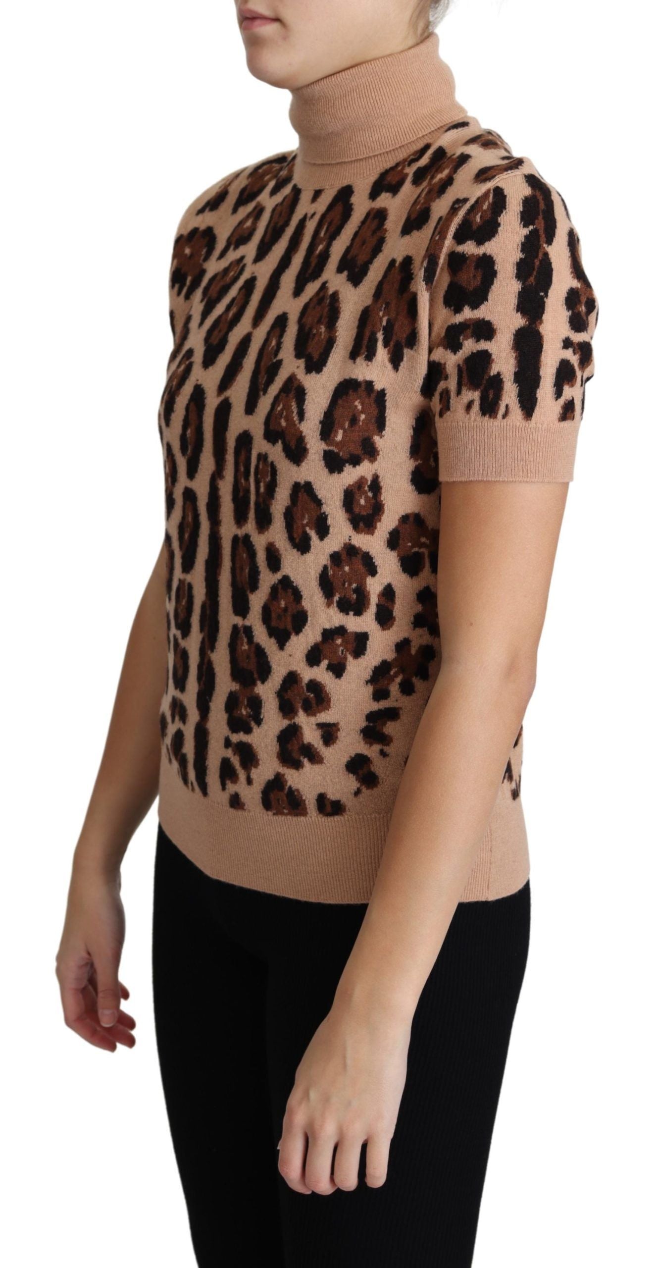 Dolce & Gabbana Elegant Leopard Print Wool Turtleneck Top - ACCEXO