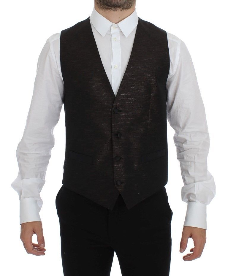 Dolce & Gabbana Elegant Brown Black Wool Blend Dress Vest - ACCEXO