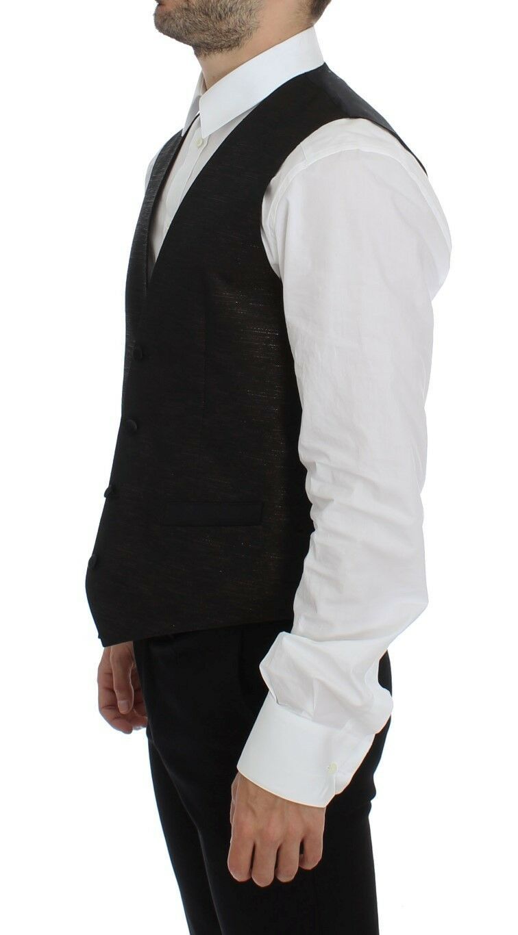 Dolce & Gabbana Elegant Brown Black Wool Blend Dress Vest - ACCEXO