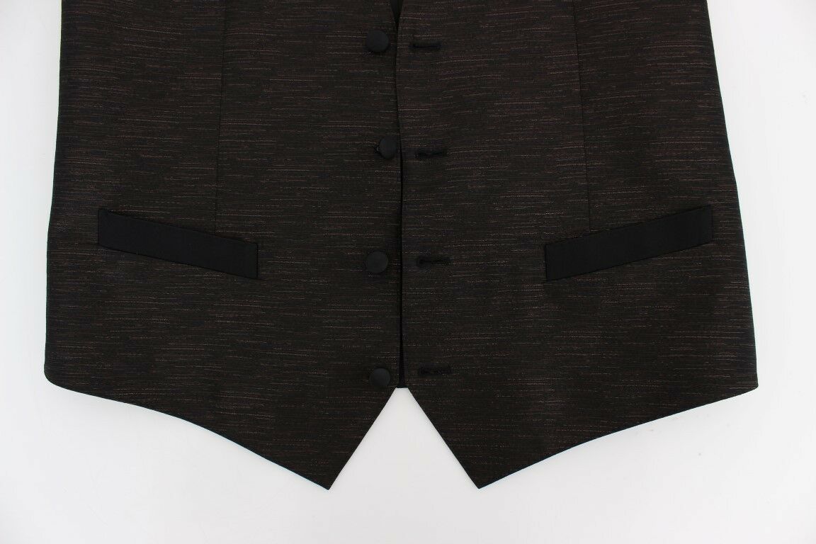 Dolce & Gabbana Elegant Brown Black Wool Blend Dress Vest - ACCEXO