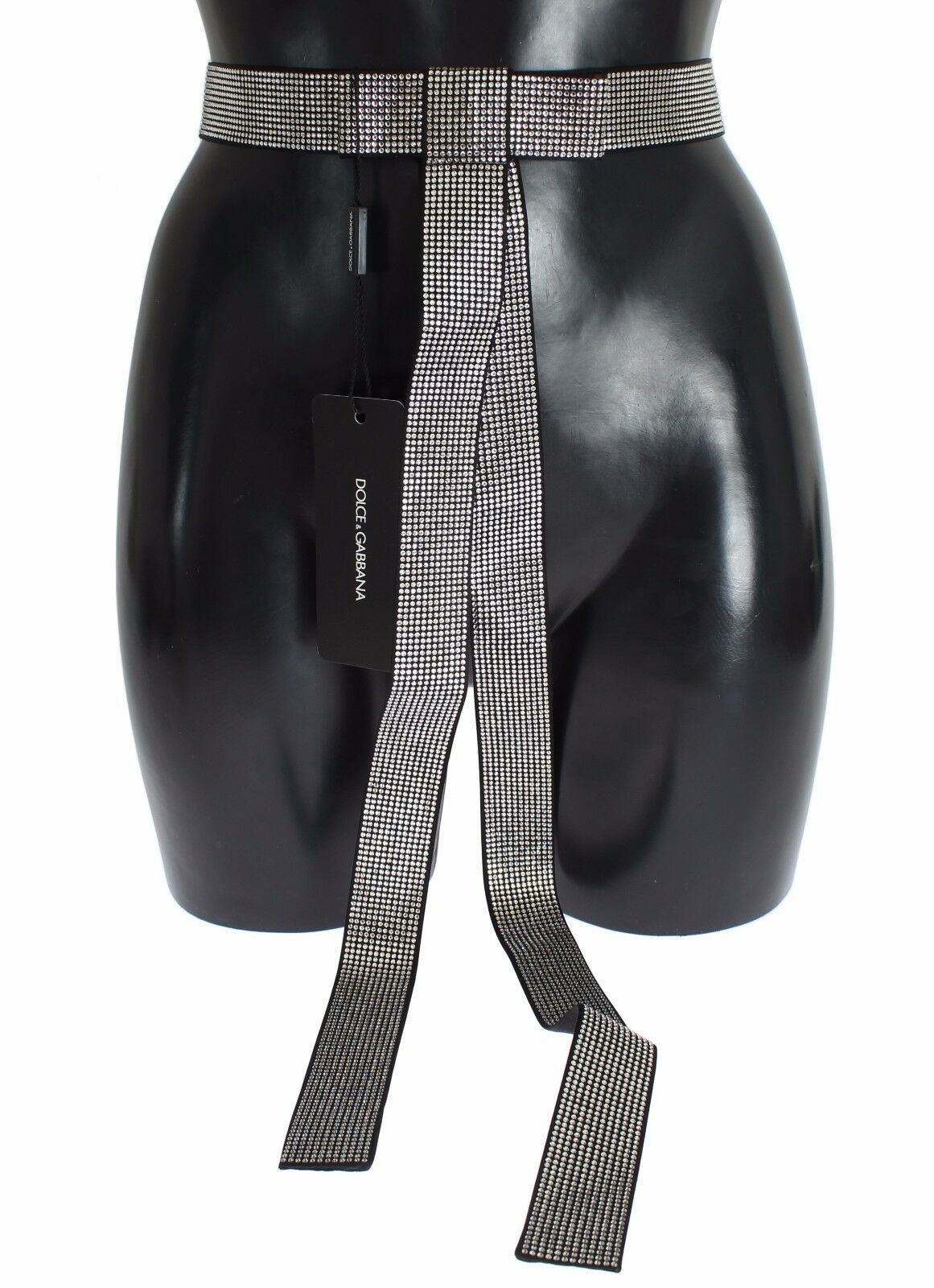Dolce & Gabbana Black Silk Crystal Bow Waist Belt Elegance - ACCEXO