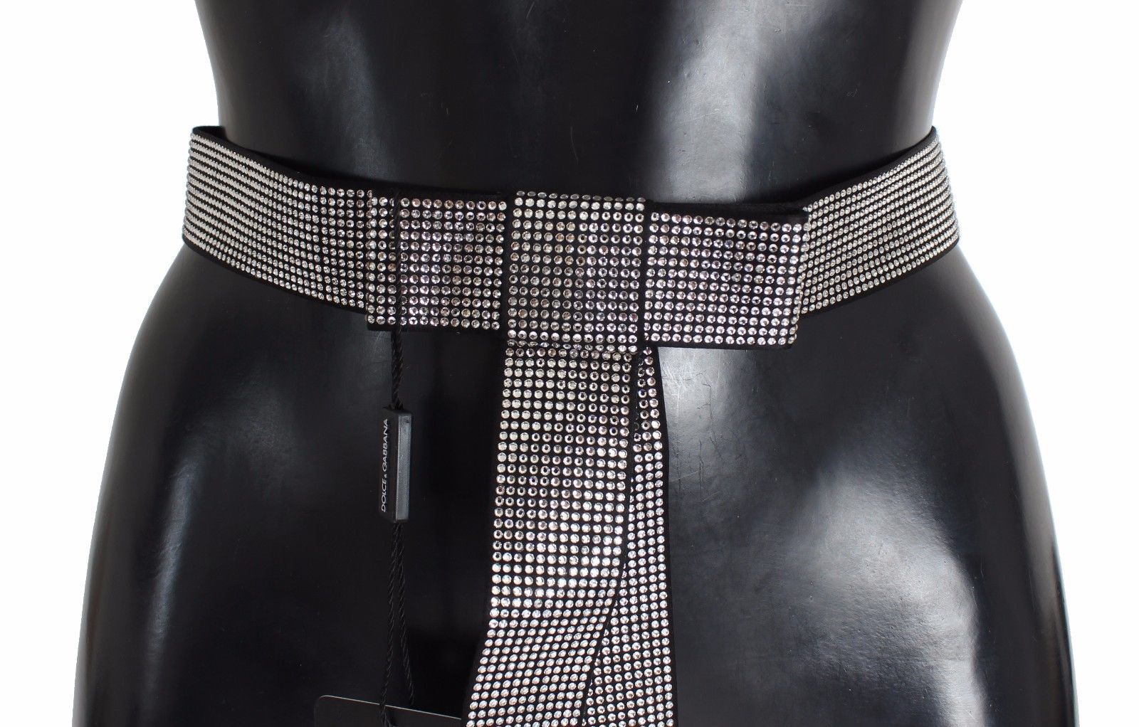 Dolce & Gabbana Black Silk Crystal Bow Waist Belt Elegance - ACCEXO
