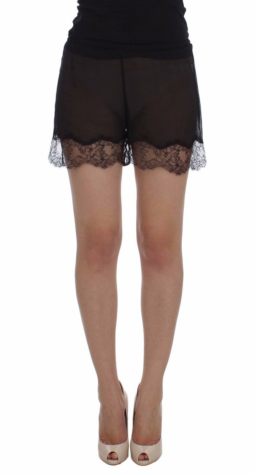 Dolce & Gabbana Elegant Black Floral Lace Silk Shorts - ACCEXO