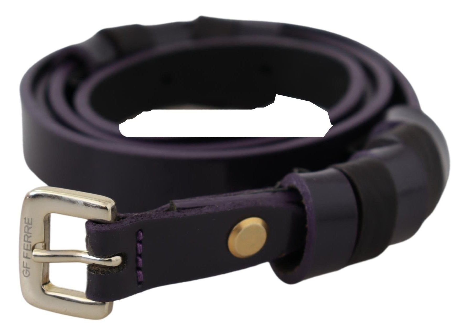 GF Ferre Chic Black Leather Belt with Chrome Silver Tone Buckle - ACCEXO