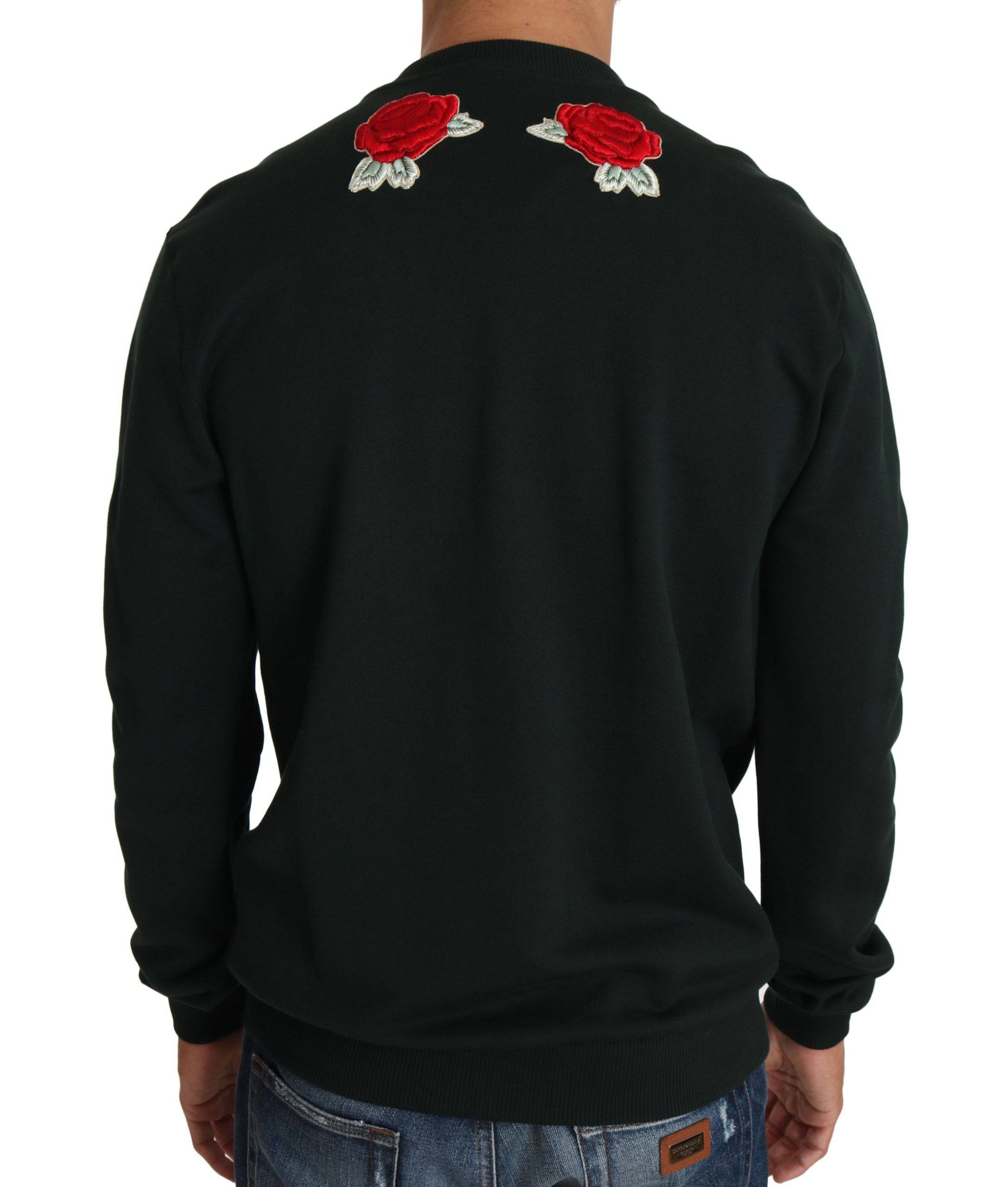 Dolce & Gabbana Emerald Cotton Sweater with Crystal Embroidery - ACCEXO