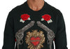 Dolce & Gabbana Emerald Cotton Sweater with Crystal Embroidery